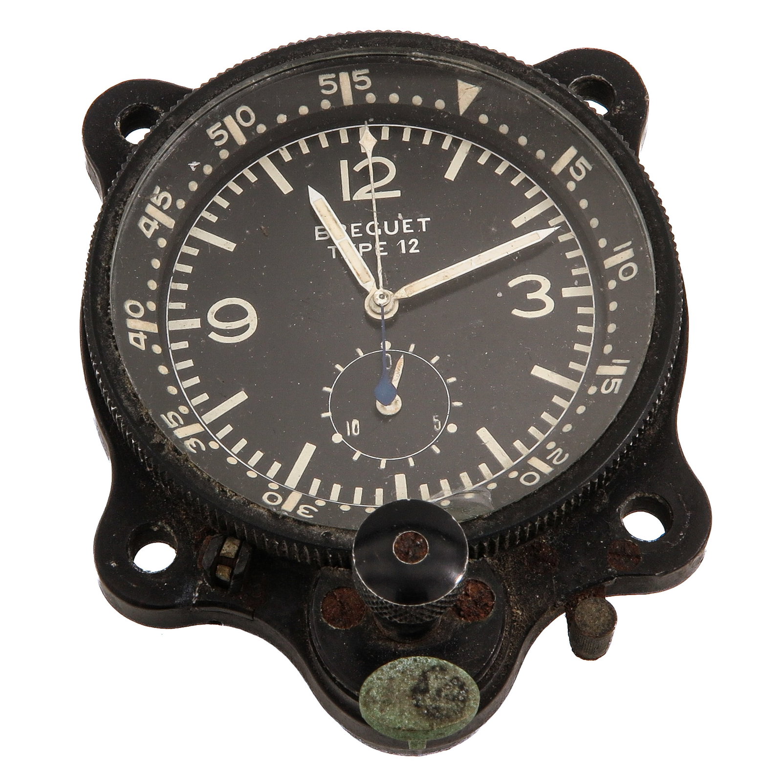 A Breguet Watch: Breguet, Type 12, black dial with Arabic numerals, rotating bezel and small seconds, case diameter 61 mm.