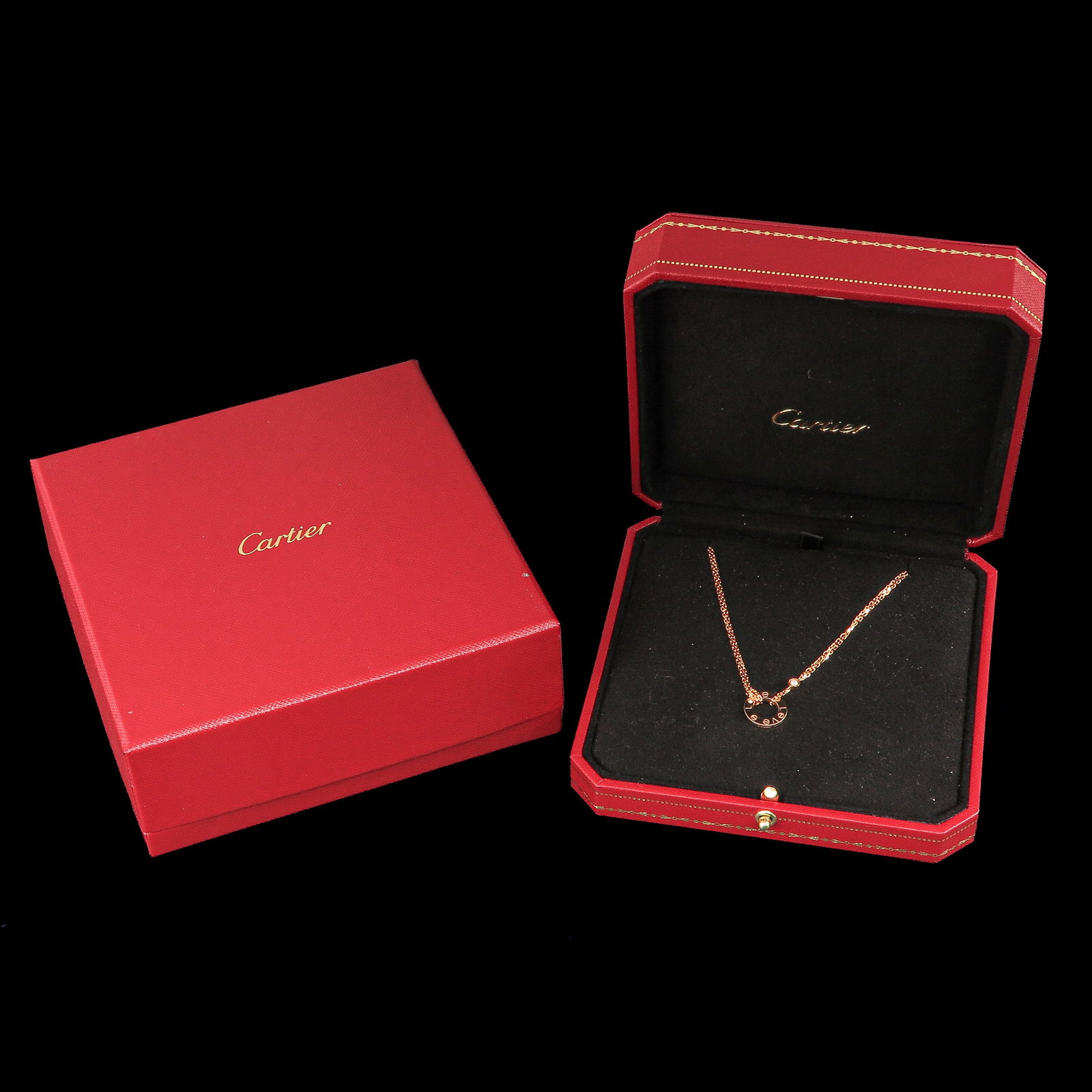 A Cartier Love Necklace: Cartier, Love, 18 Krt. rose gold, length 40 cm., with box