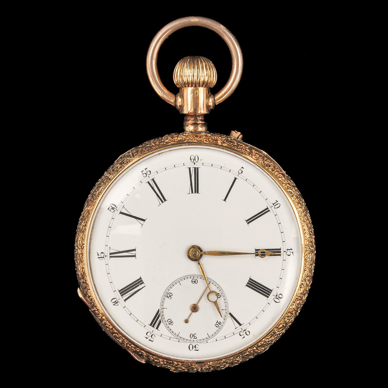 An 18KG Pocket Watch: 18 Krt. gold, with engraved case, case diameter 48 mm.