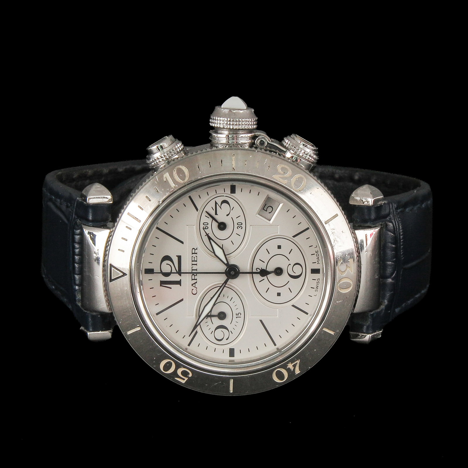 A Men's Cartier Watch: Cartier, Pasha, chronograph, strap aftermarket, case diameter 37 mm.