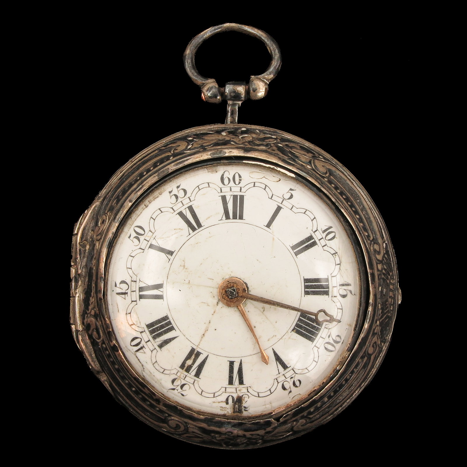 A Silver Pocket Watch: silver, 18th century, signed J. Wildens, London, diameter 50 mm., with key
