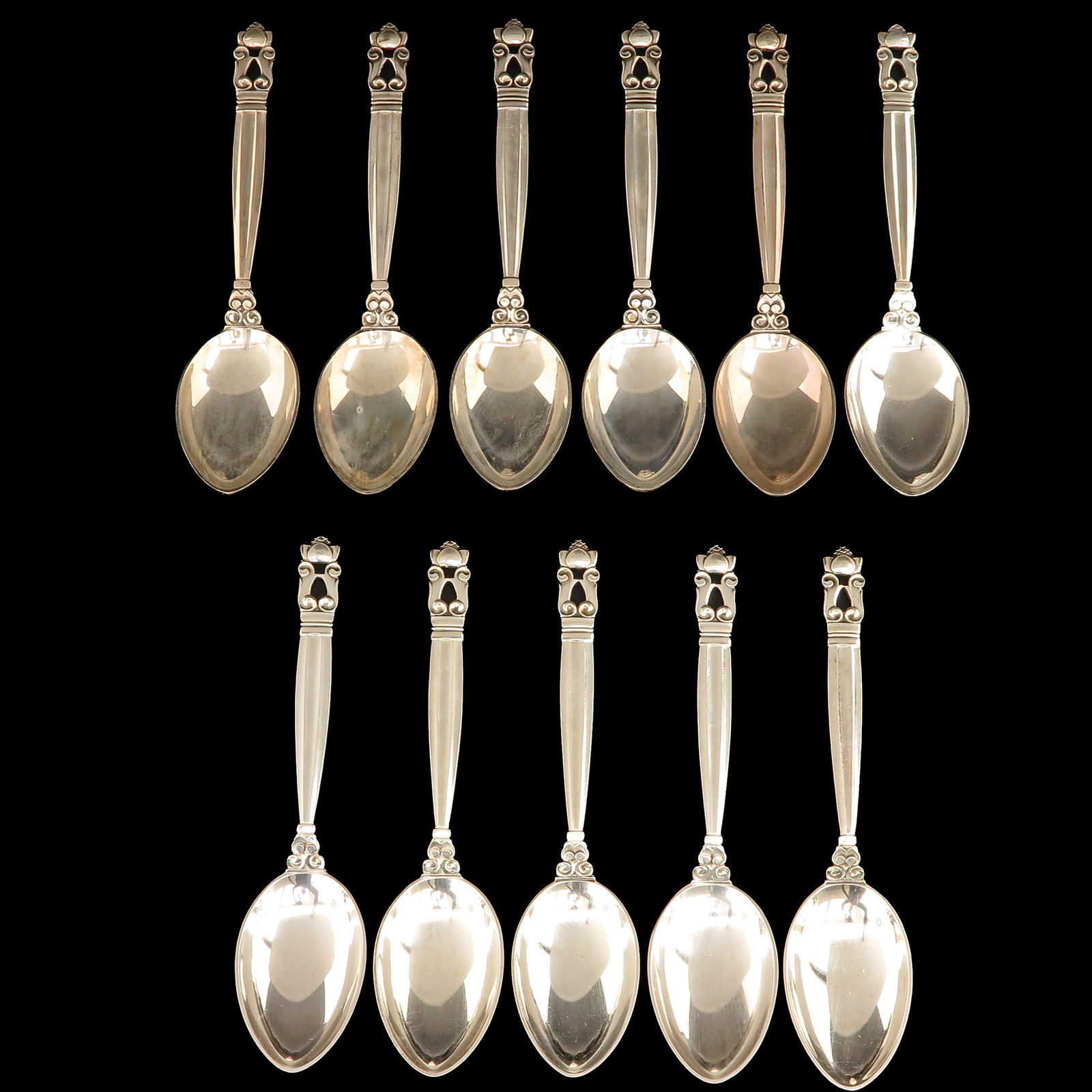 A Set of Georg Jensen Cutlery: consisting of 11 tablespoons, sterling silver, Georg Jensen, model Acorn, designed by Johan Rohde, longest 17 cm.