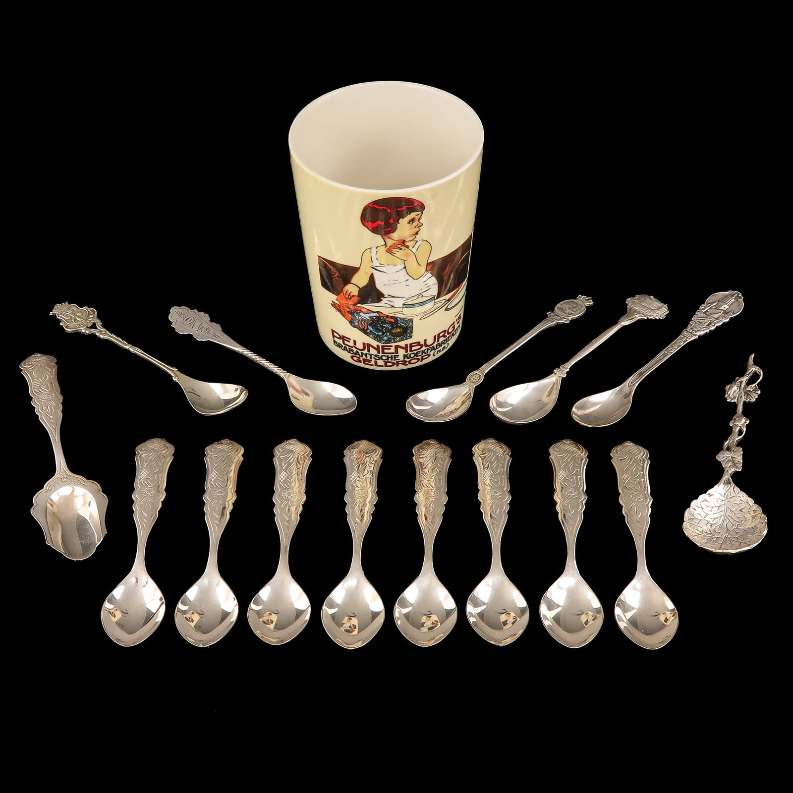 A Diverse Lot: consisting of small spoons and a Peijnenburg beaker, including silver