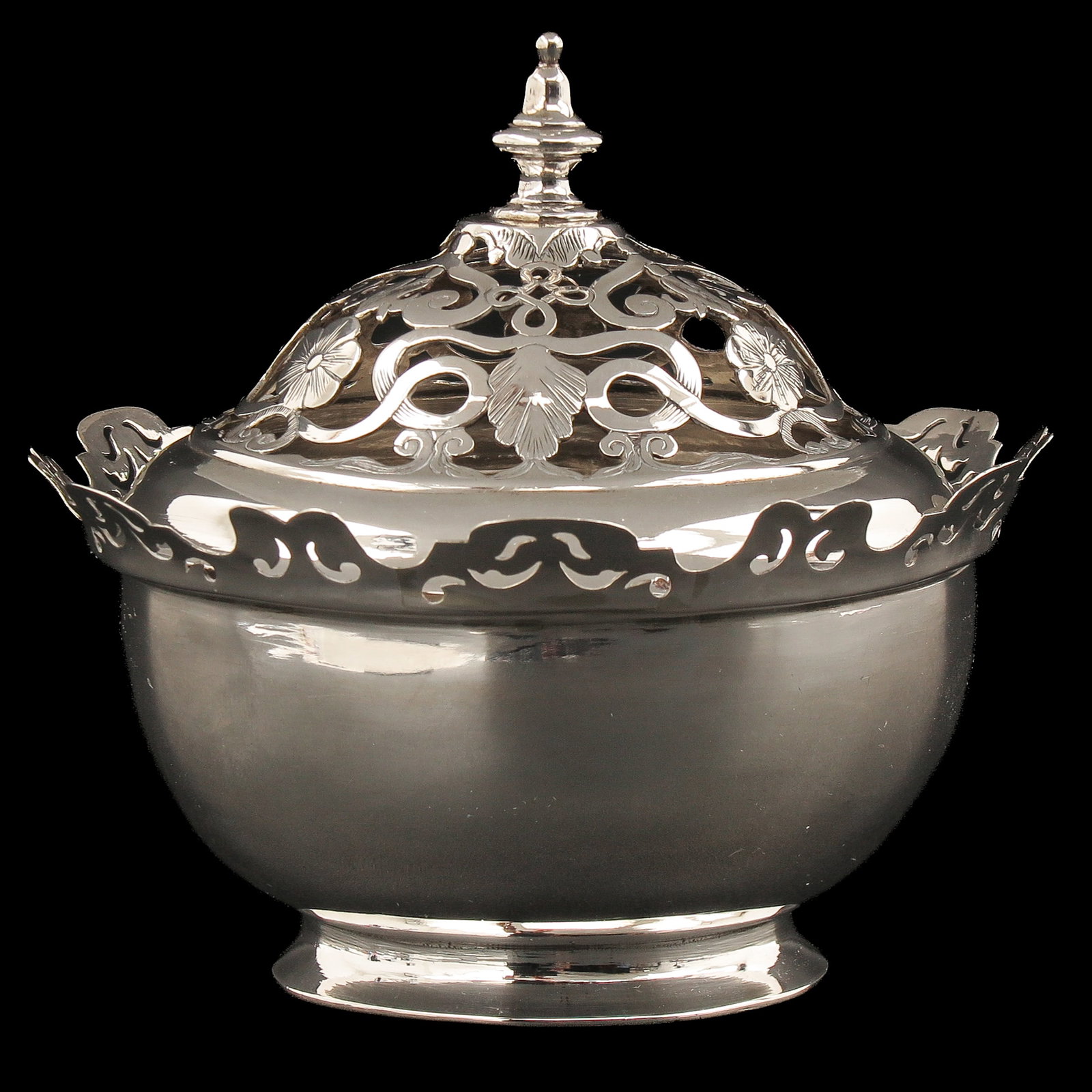 A Rare Silver Potpourri: with pierced lid, silver, by Peter Schemkes, Zutphen, 1743, an exceptionally rare example of 18th-century Zutphen silverwork, height 10 cm., diameter 11 cm.