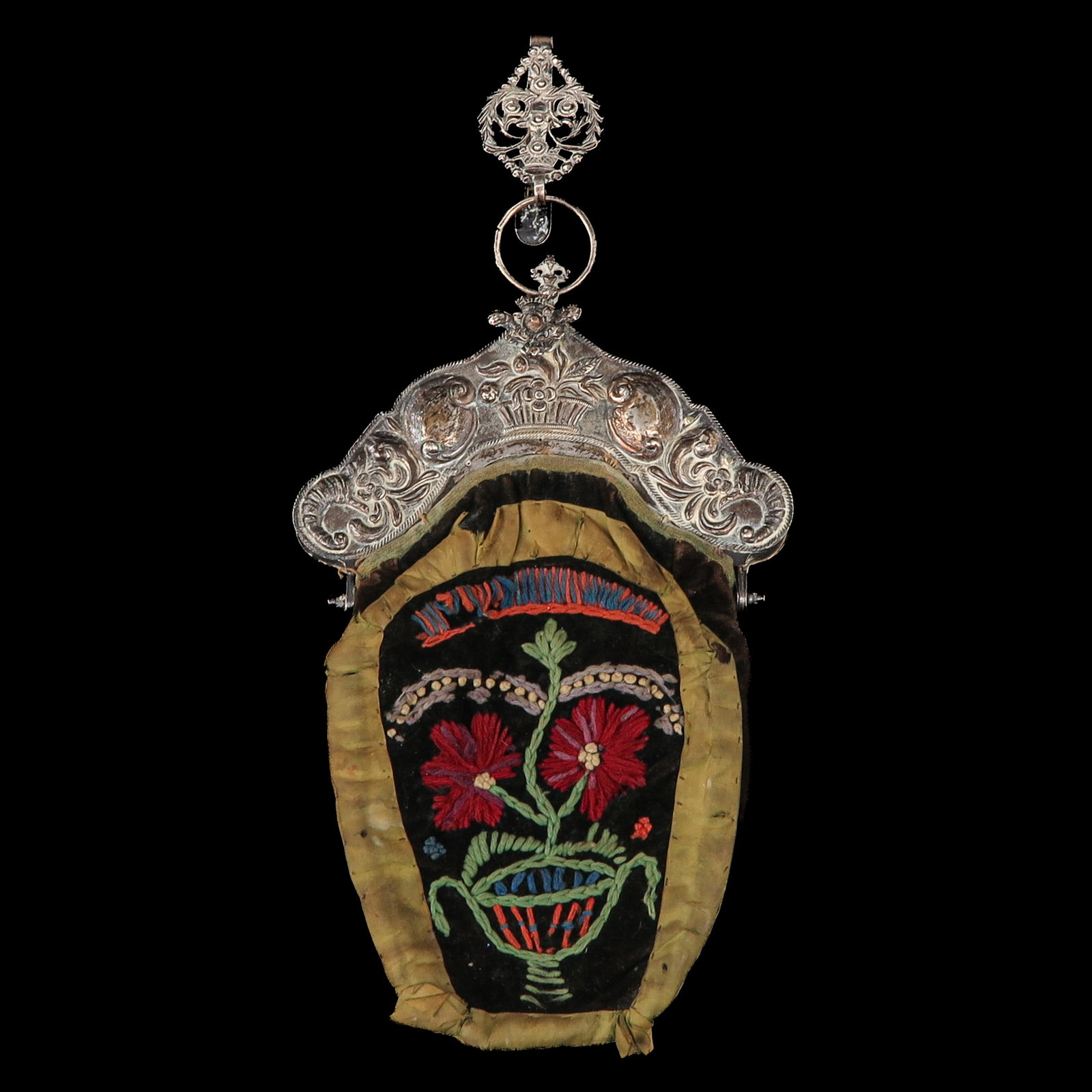 A Purse with a Silver Frame: silver, 19th century, width 17 cm.