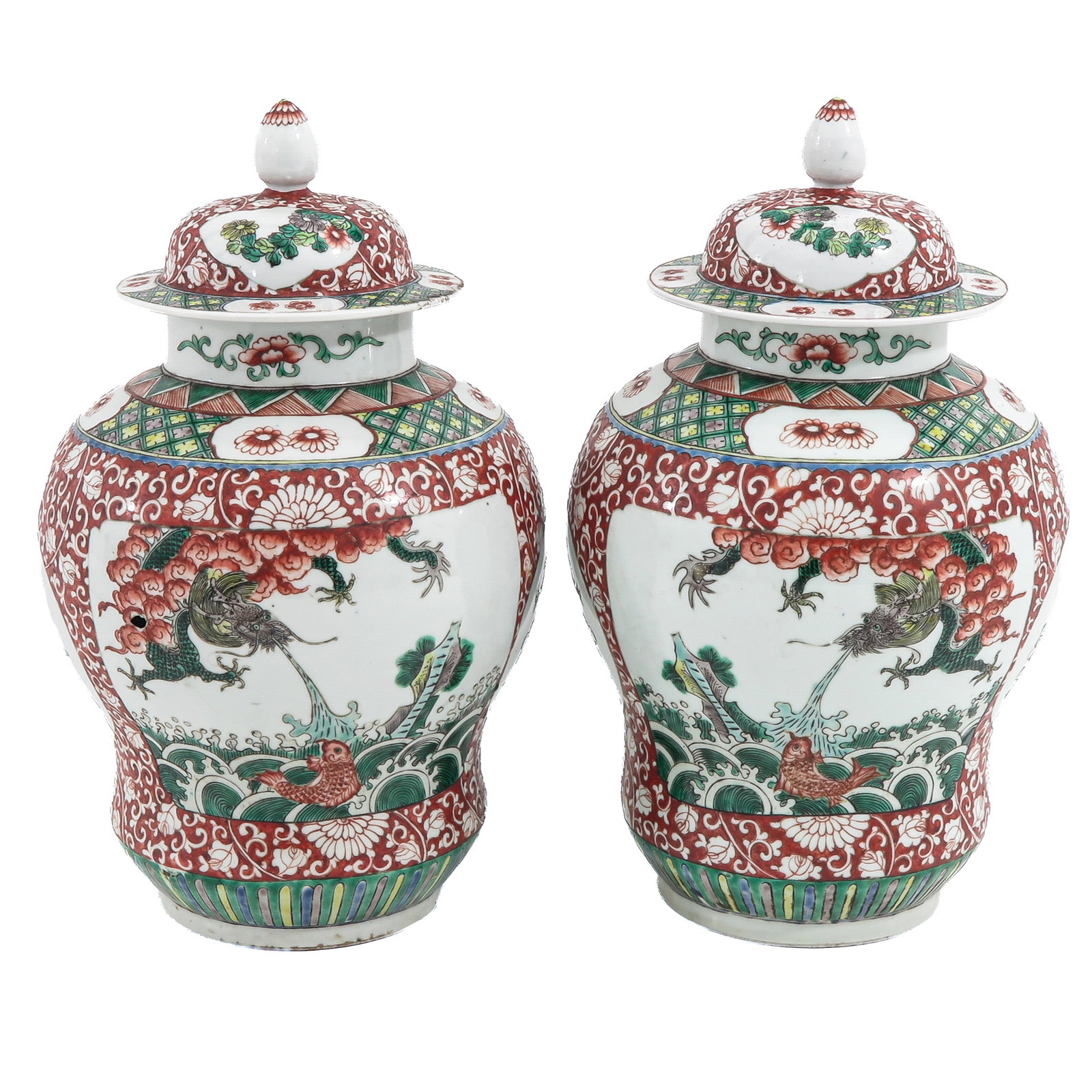 A Pair of Famille Verte Porcelain Covered Jars (1 of 6)