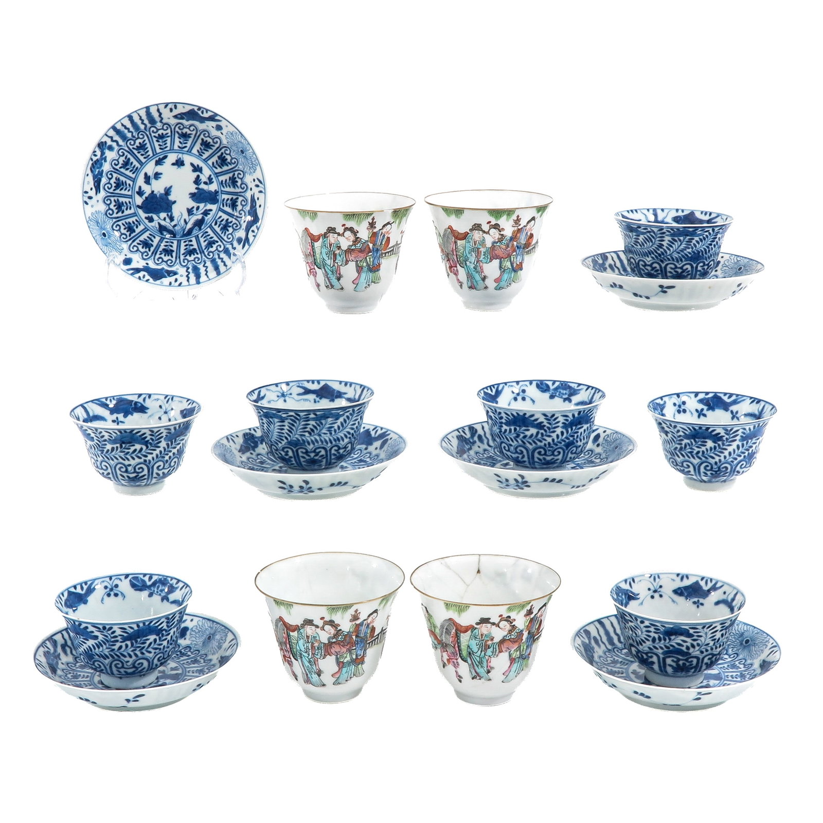 A Collection of Cups and Saucers: In a variety of decors, saucers are 13 cm. in diameter, in diverse conditions.