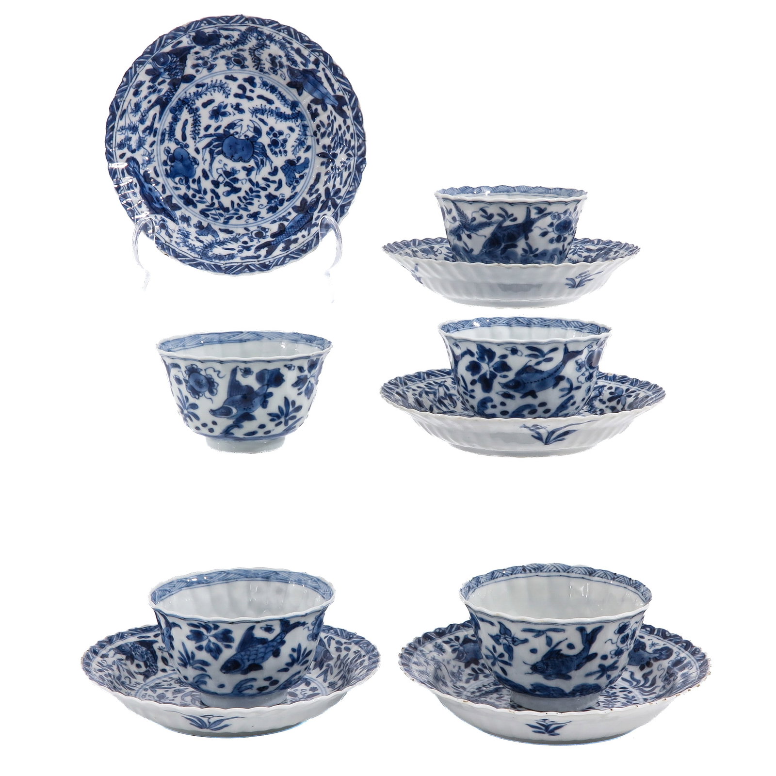 A Set of 5 Blue and White Cups and Saucers (1 of 8)