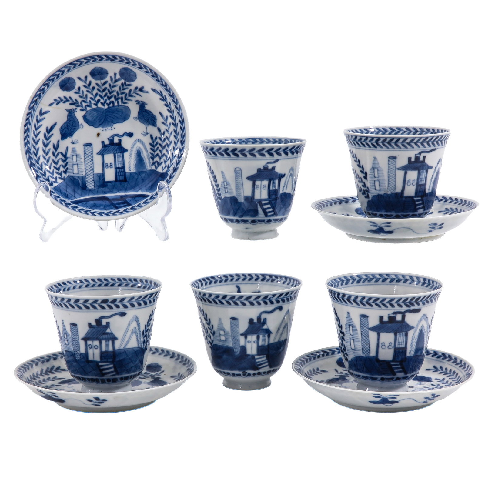 A Set of Blue and White Cups and Saucers (1 of 8)