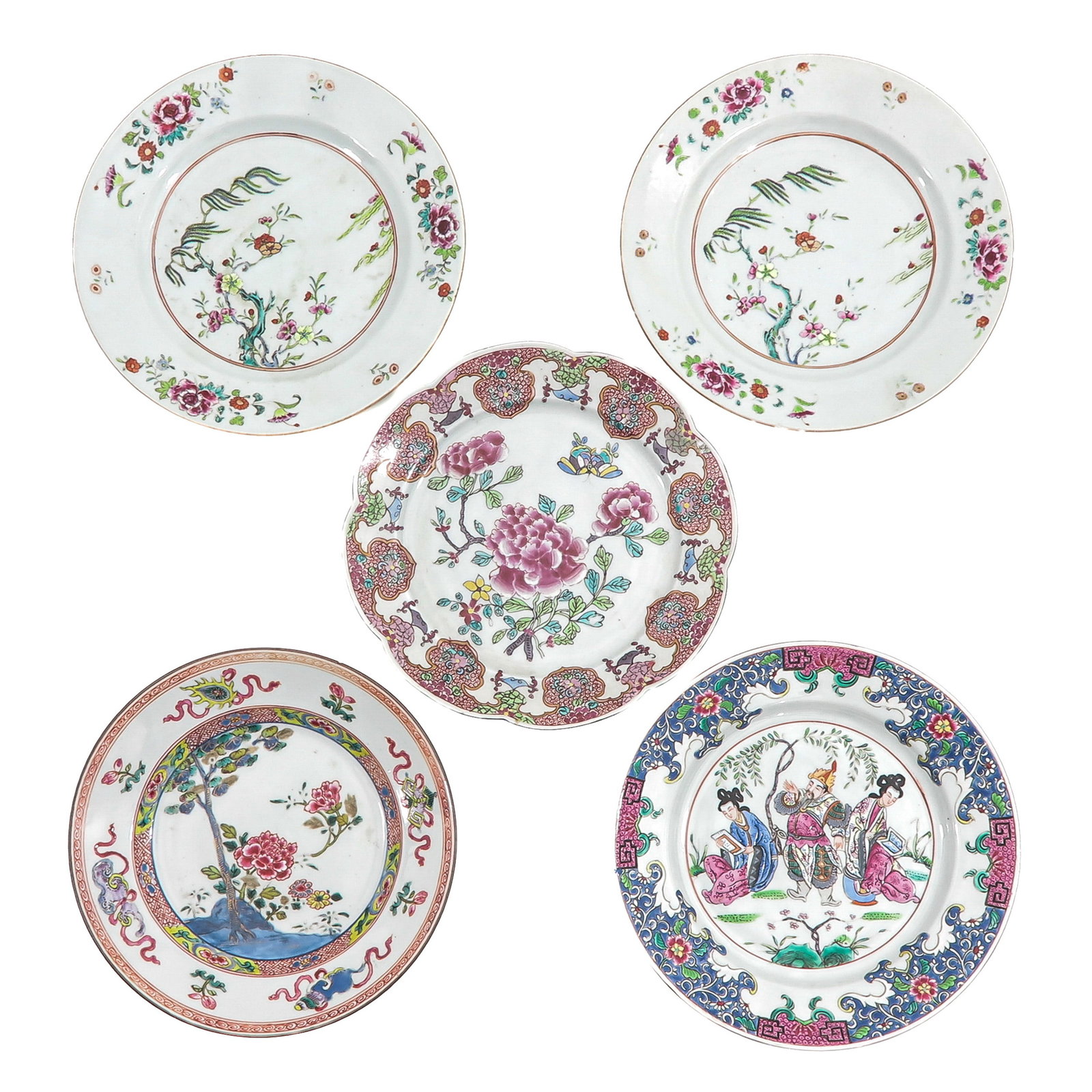A Collection of 5 Famille Rose Plates (1 of 8)
