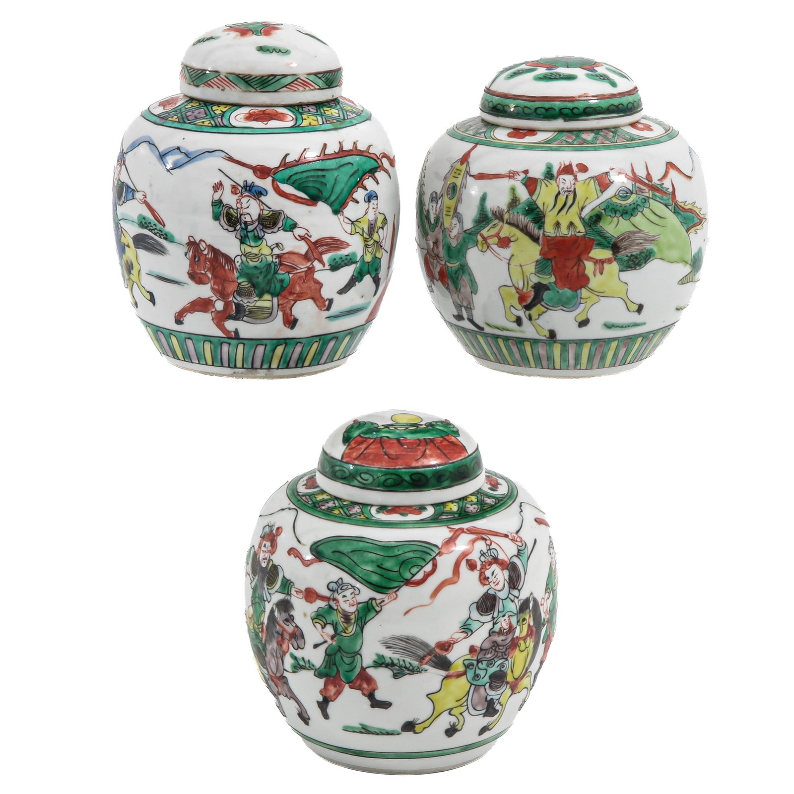 A Group of 3 Famille Verte Covered Ginger Jars (1 of 6)