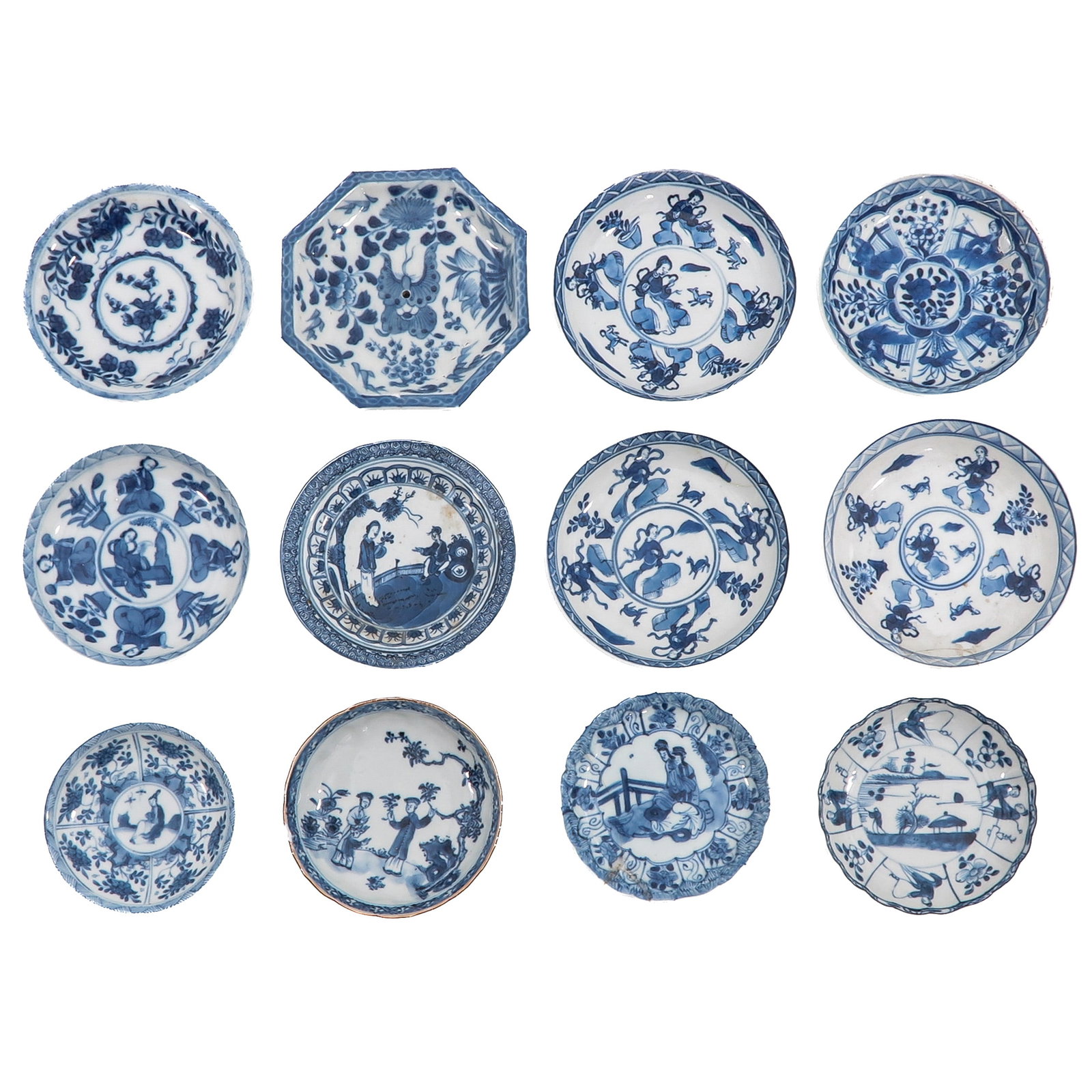 A Diverse Collection of Porcelain: In a variety of blue and white decors, including 18th Century, largest plate is 14 cm. in diameter, in diverse conditions.