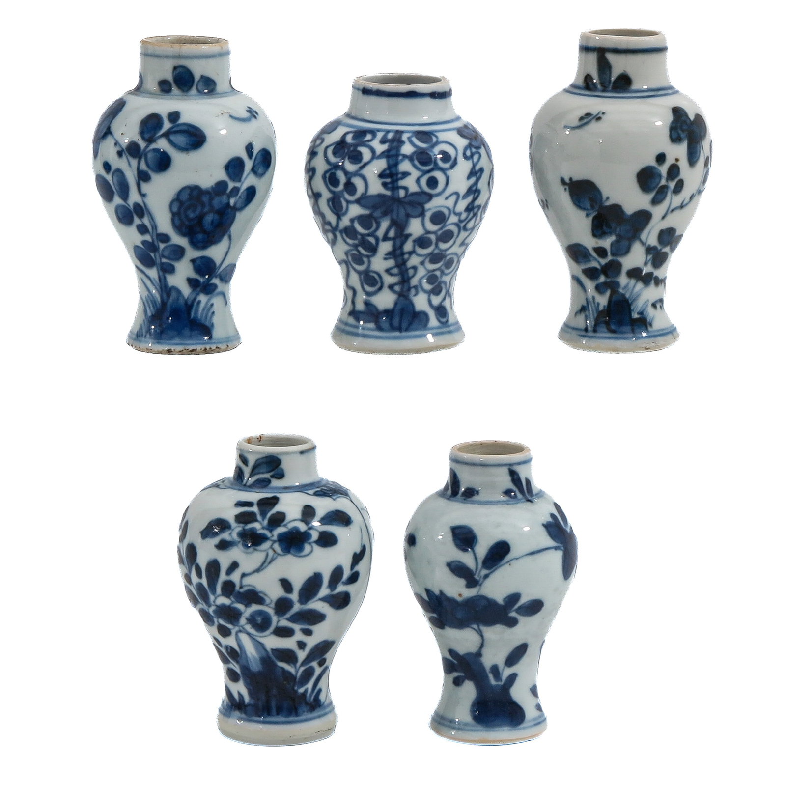 A Group of Blue and White Miniatures: In a variety of motifs, including 18th Century, tallest vase is 9 cm.