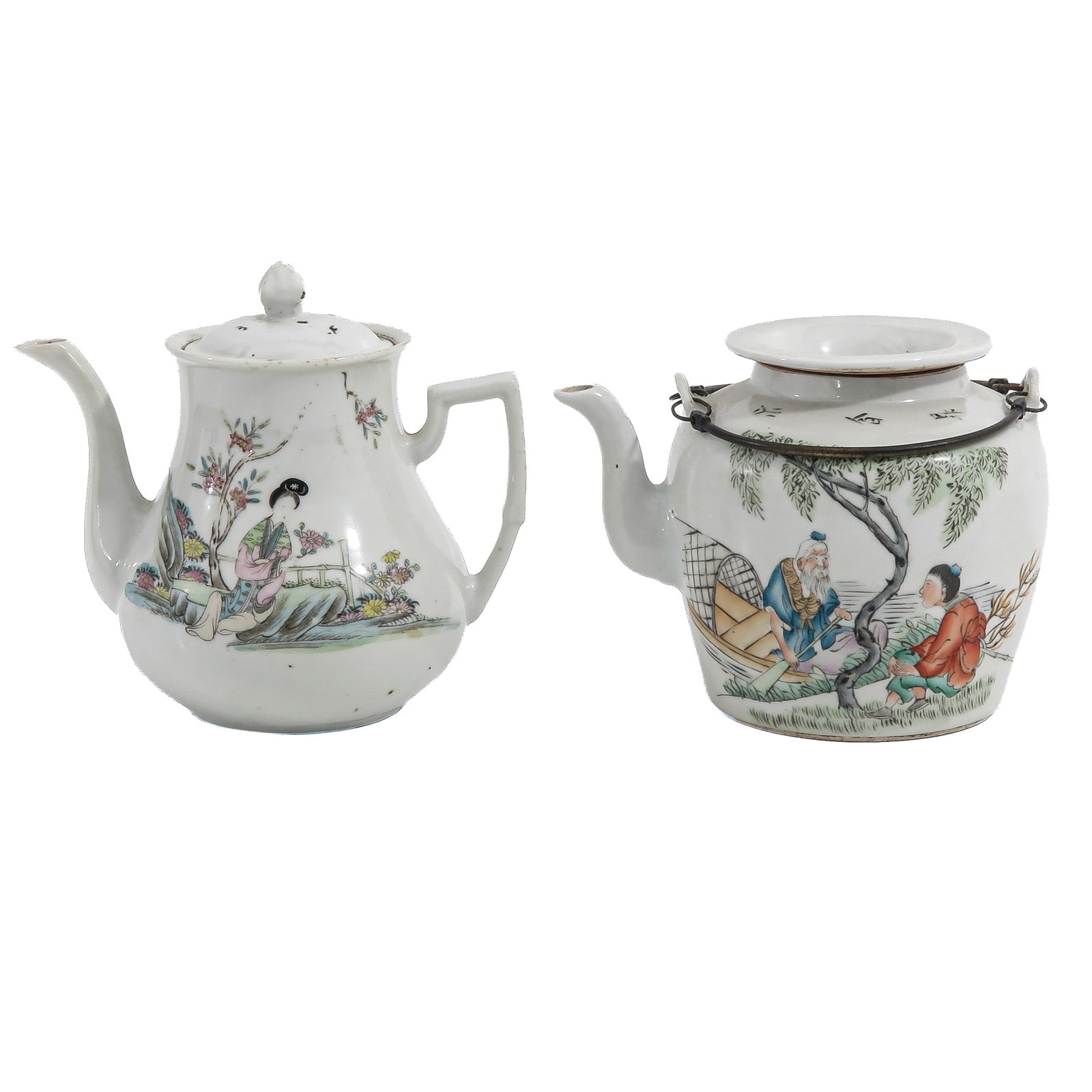 A Lot of 2 Famille Rose Teapots: Decorated with figural scenes, 19th Century, tallest is 16 cm.