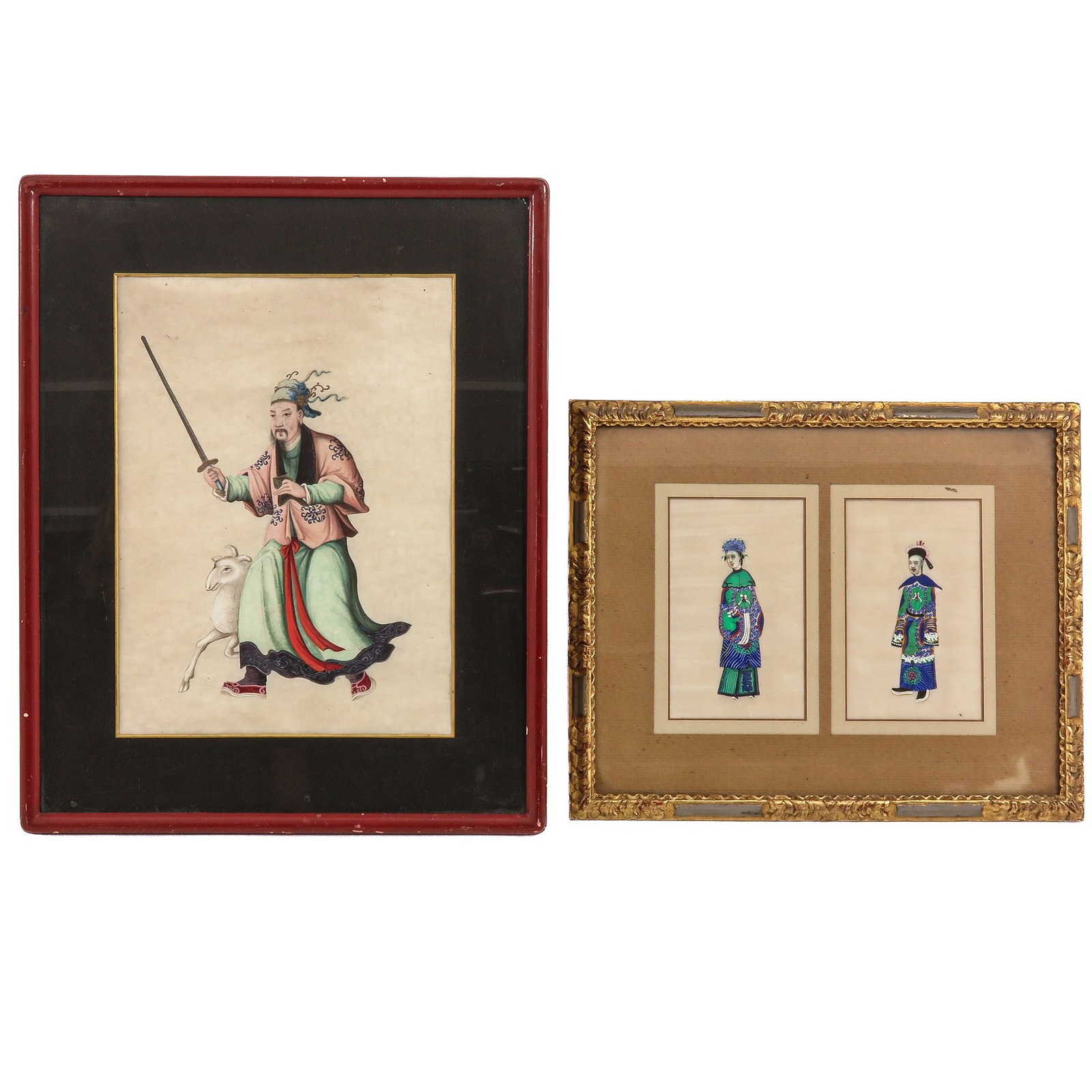 A Lot of 2 Works of Art: Depicting figures in traditional dress, including a warrior with sword and goat, largest work is 24 x 33 cm.
