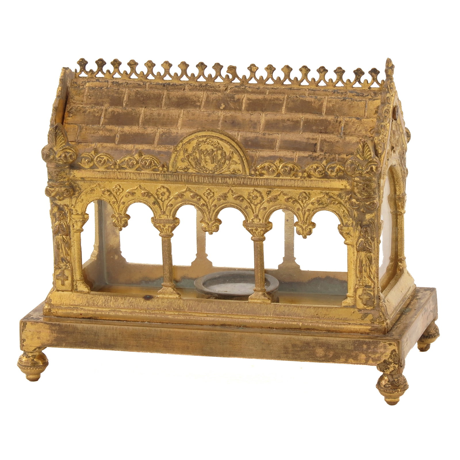 A Reliquary Shrine: gilt metal, containing a relic of Blessed Gaspare del Bufalo, priest and founder of the Missionaries of the Precious Blood), you are purchasing the reliquary shrine, the relic is a gift, 12 x 9 x 6