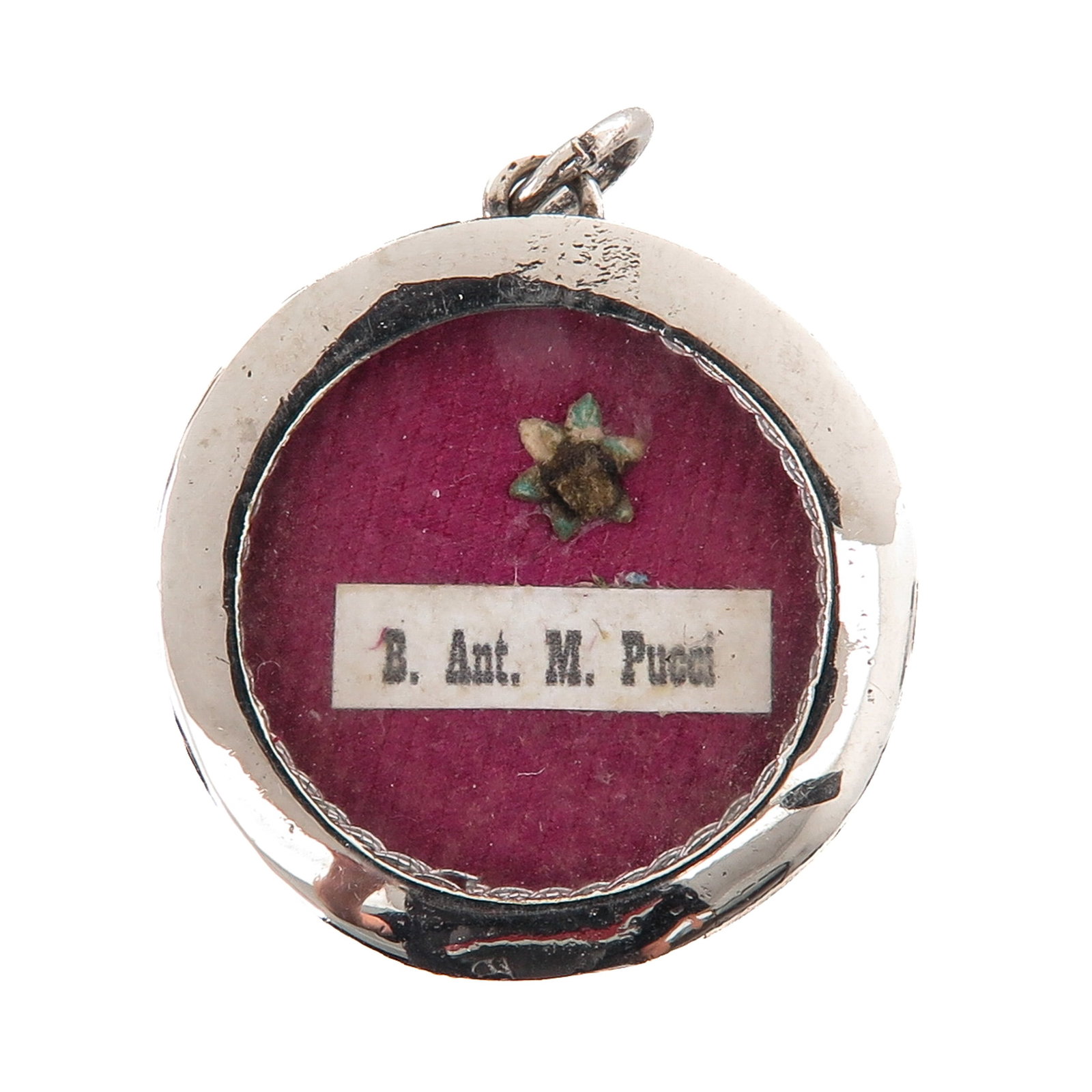 A Sealed Theca: containing a relic of Blessed Antonio Maria Pucci, Servite priest, with certificate, you are purchasing the theca, the relic is a gift, diameter 3 cm.