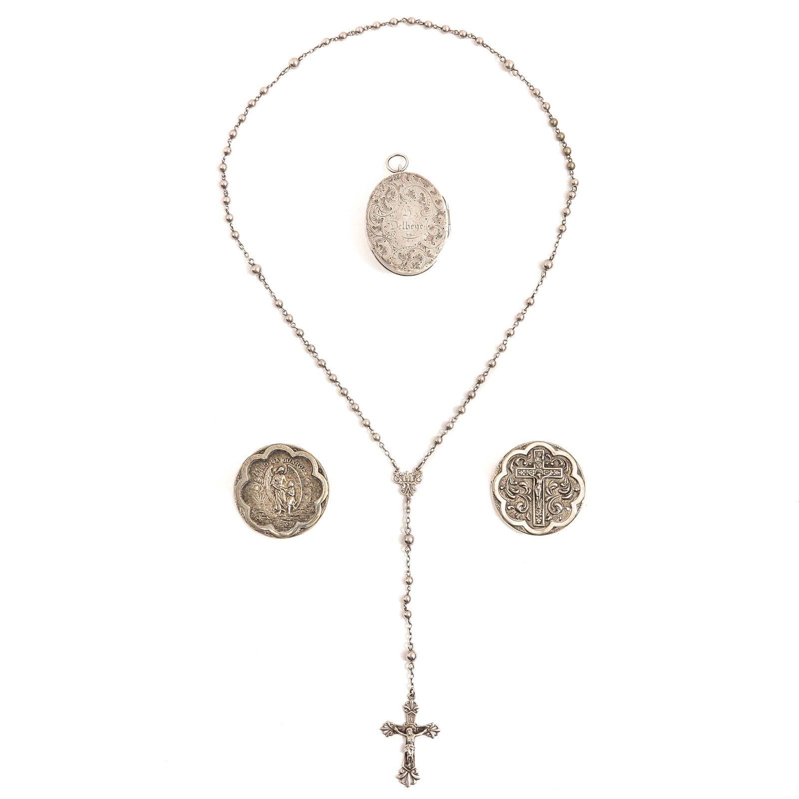 A Group of Cases and a Rosary: consisting of 3 rosary cases and a rosary, including silver