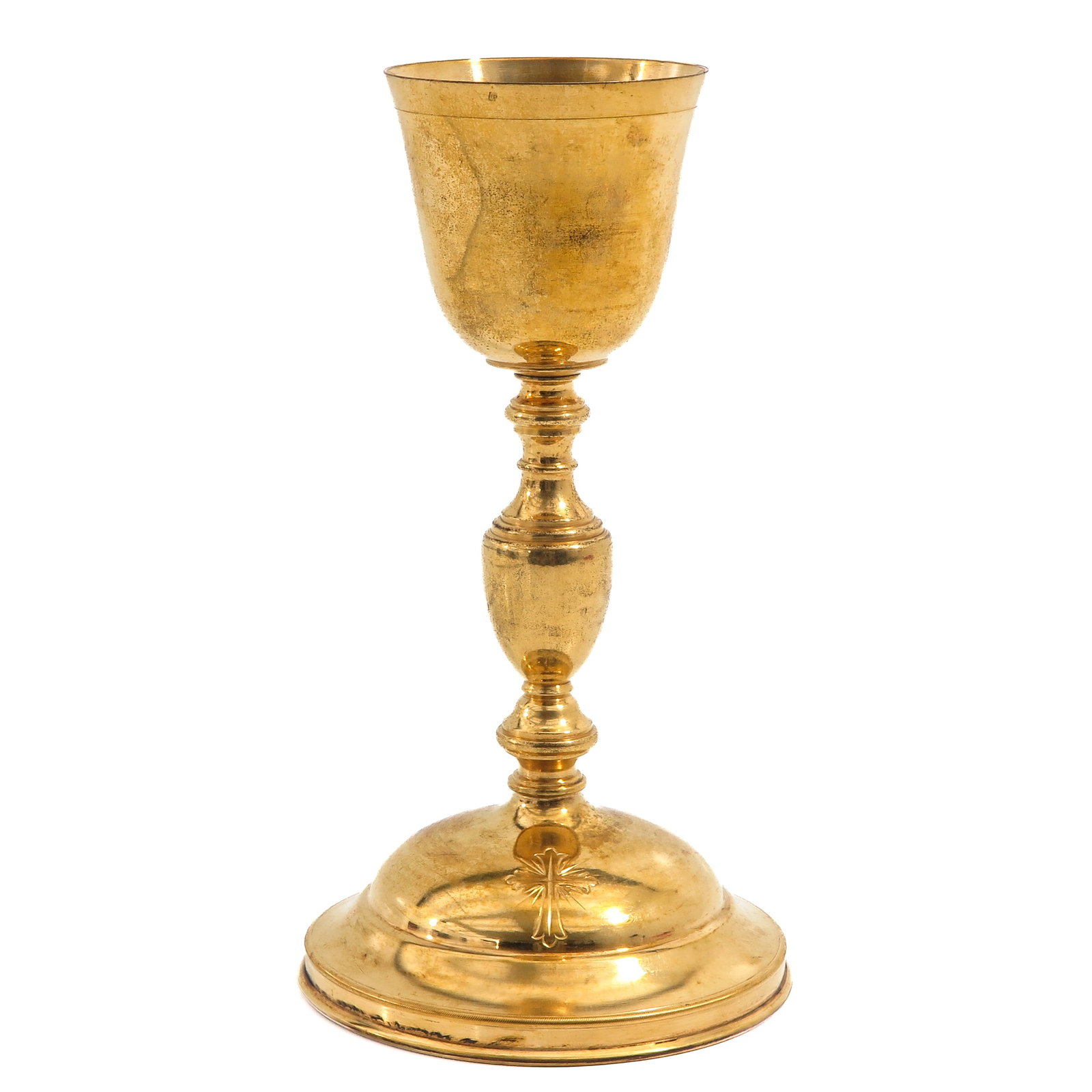 A Chalice: gilt brass, with silver cuppa, height 23 cm.