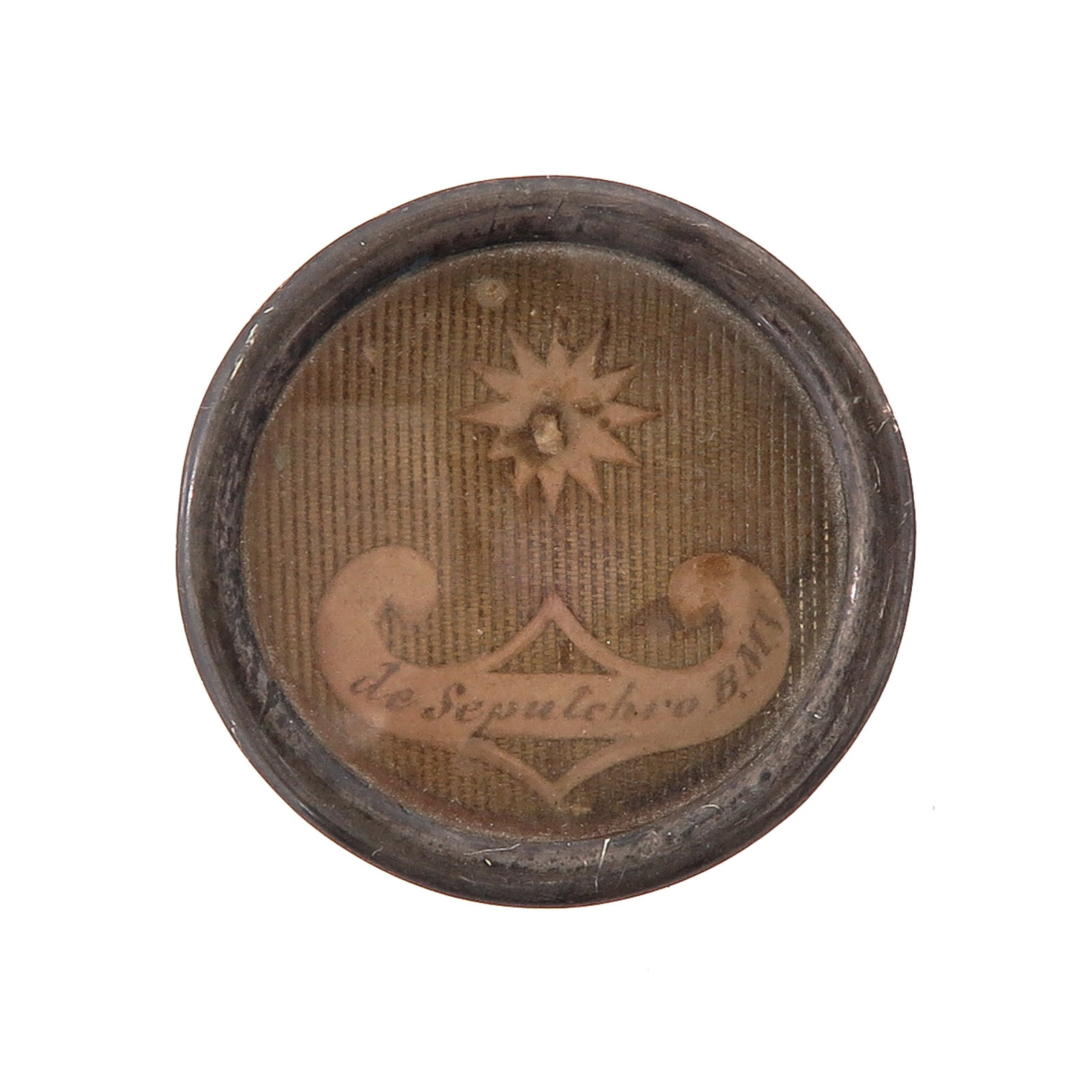 A Sealed Theca: containing relic of the scapular of the Blessed Virgin Mary, you are purchasing the theca, the relic is a gift, diameter 4 cm.