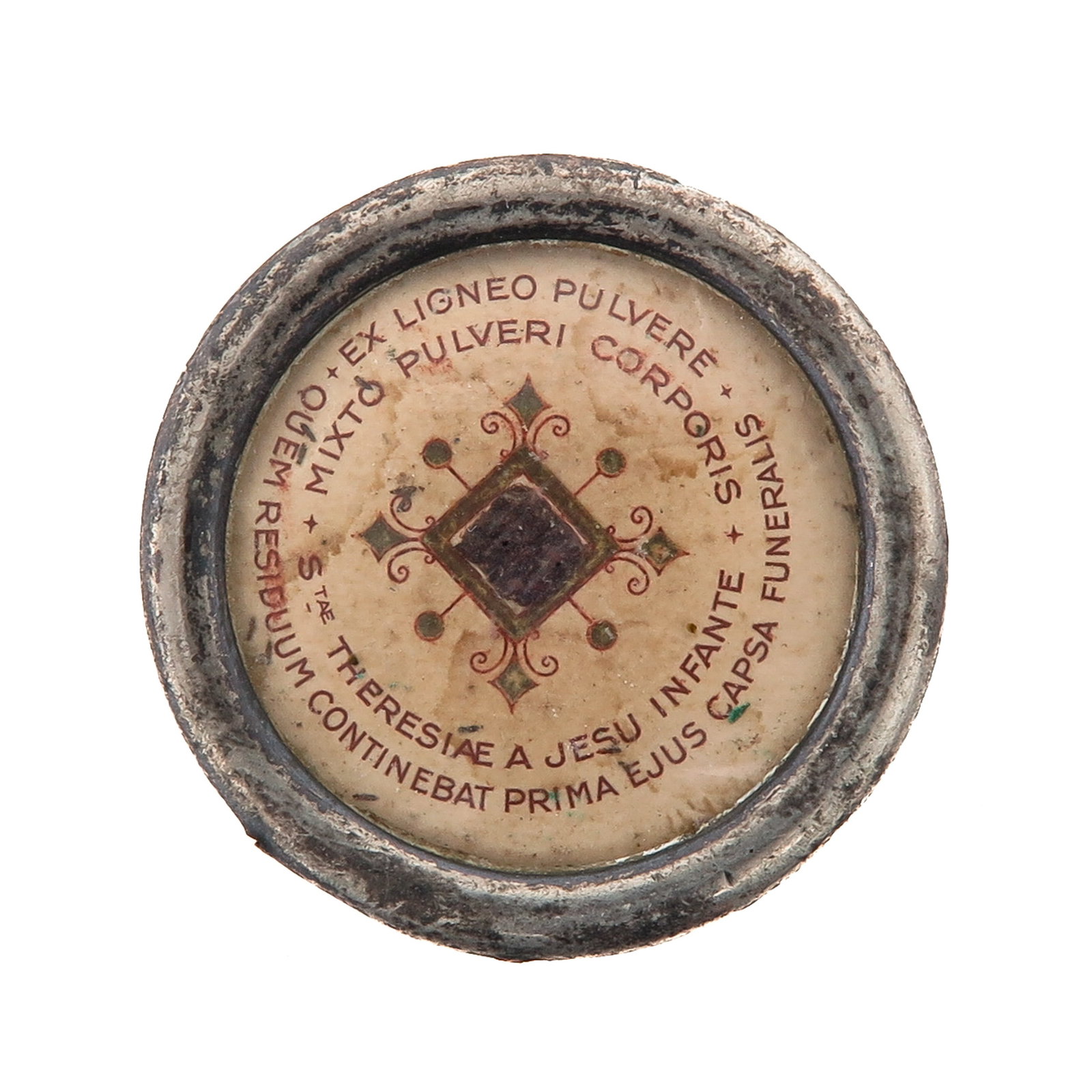 A Sealed Theca: containing relic consisting of a mixture of wood powder and earth from the grotto of the Church of the Nativity in Bethlehem, the place that according to Christian tradition is venerated as the