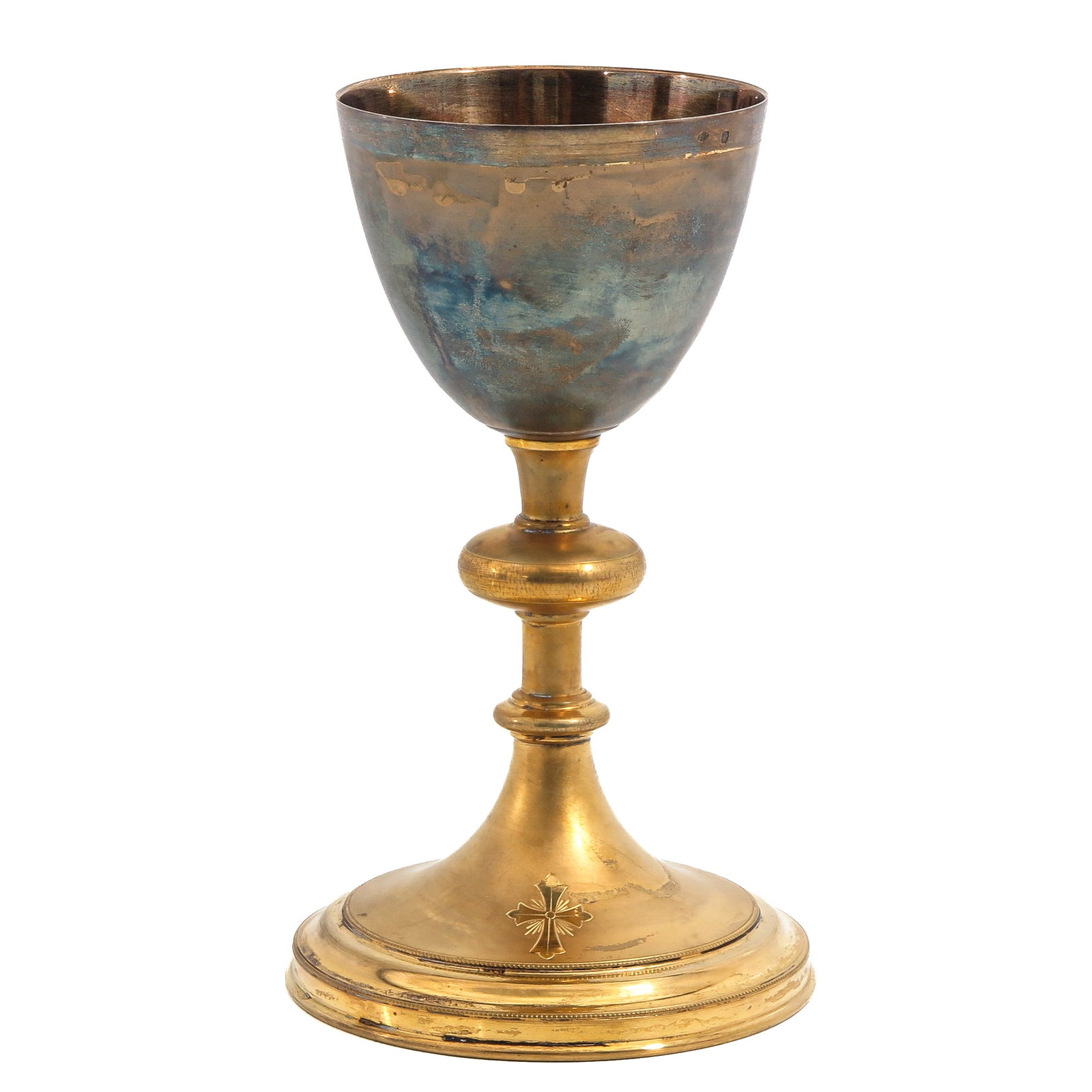 A Chalice: gilt brass, with silver cuppa, height 18 cm.