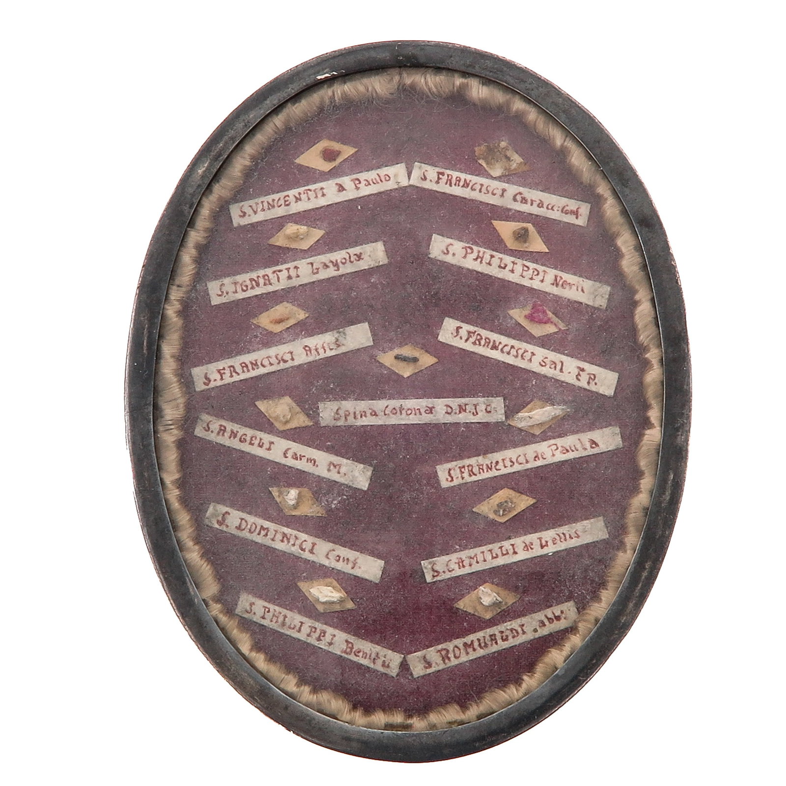 A Sealed Multi Theca: containing 13 relics of saints and a relic of the Crown of Thorns of Our Lord Jesus Christ, including Saint Vincent de Paul, Saint Francis de Sales and Saint Dominic, with certificate, you are