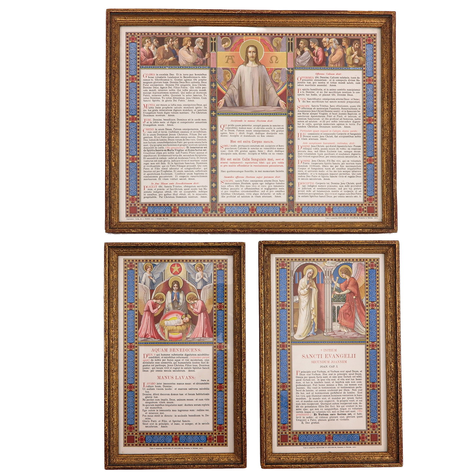 A Set of Altar Cards: of 3 framed altar cards (Canon Missae), with Latin liturgical texts