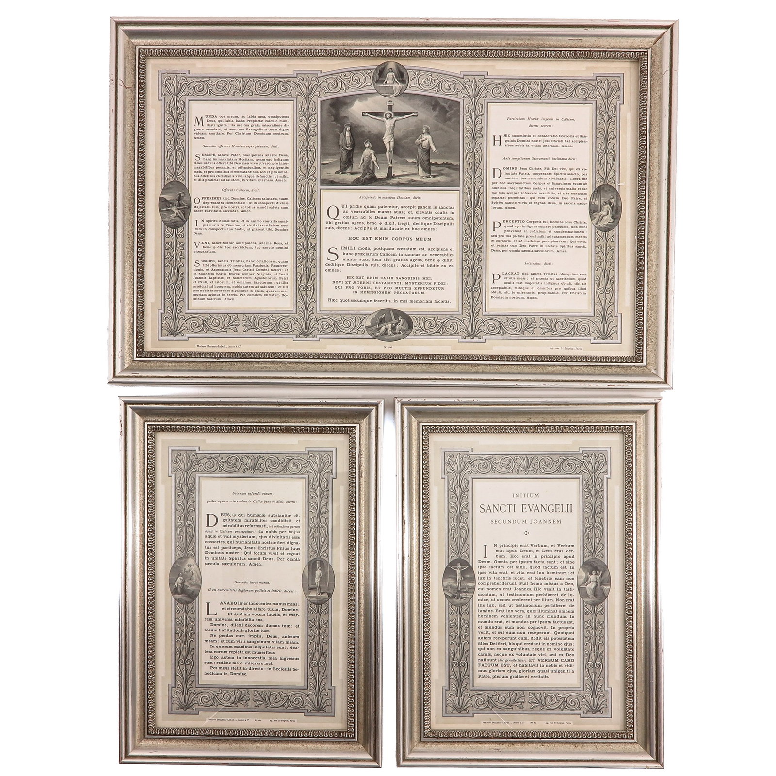 A Set of Altar Cards: of 3 framed altar cards (Canon Missae), with Latin liturgical texts from the Roman Missal