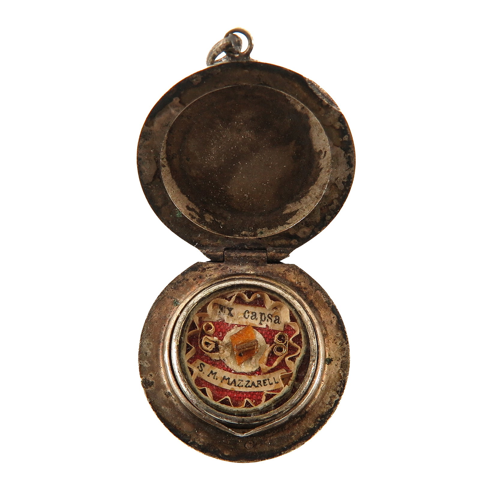 A Sealed Theca: with hinged lid, containing a round theca with relic ex capsa (of the coffin) of Saint Maria Domenica Mazzarello (1837-1881), co-foundress of the Daughters of Mary Help of Christians, and patron