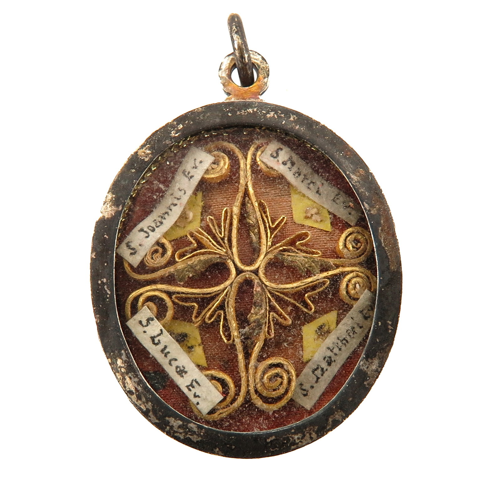 A Sealed Multi-Theca: containing relics of the 4 Evangelists, Saint Matthew, Saint Mark, Saint Luke and Saint John, you are purchasing the theca, the relics are a gift, 3 x 4 cm.