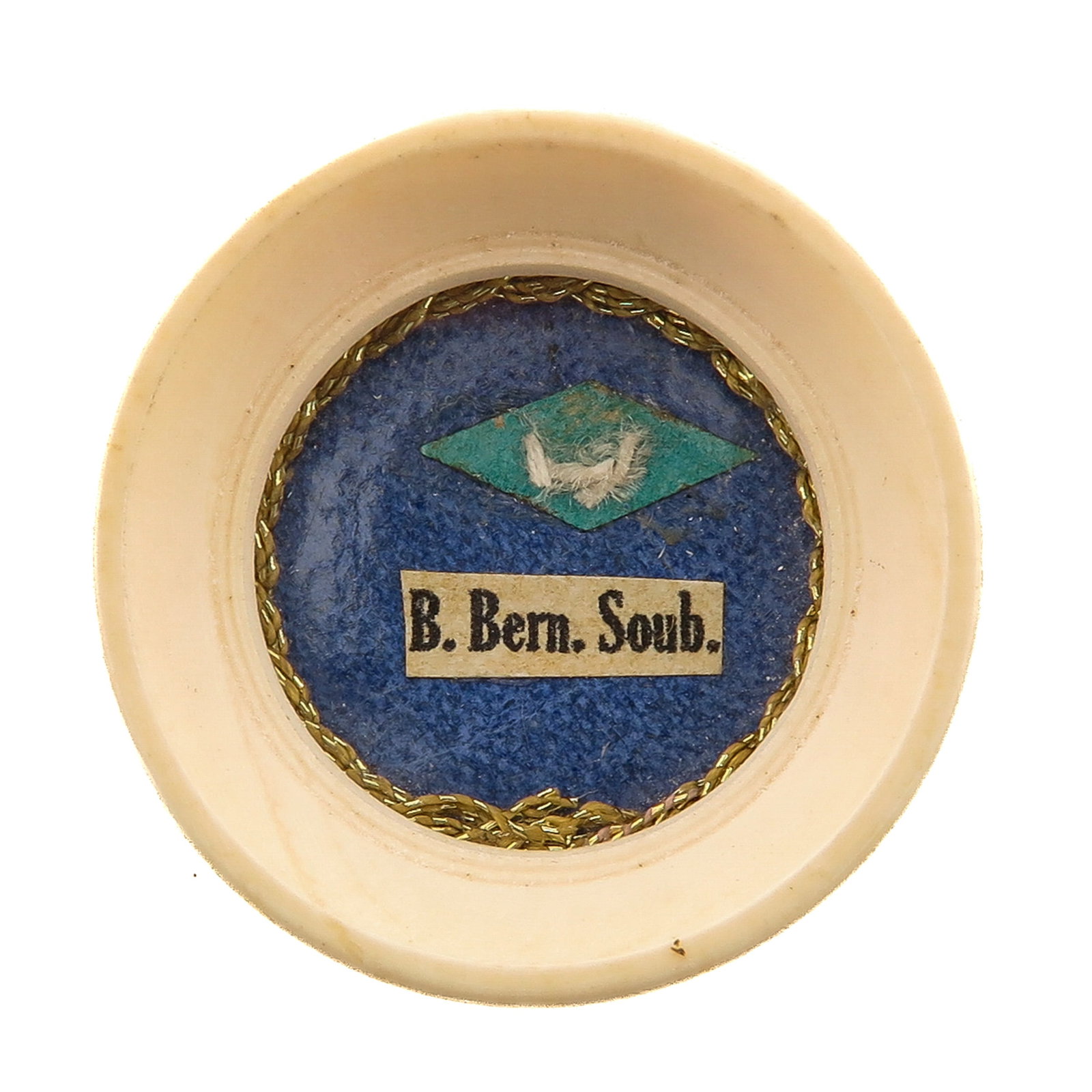 A Sealed Theca: with relic of Blessed Bernadette Soubirous, visionary of Lourdes, to whom the Blessed Virgin Mary appeared in 1858, patron saint of the sick and venerated worldwide because of her association with