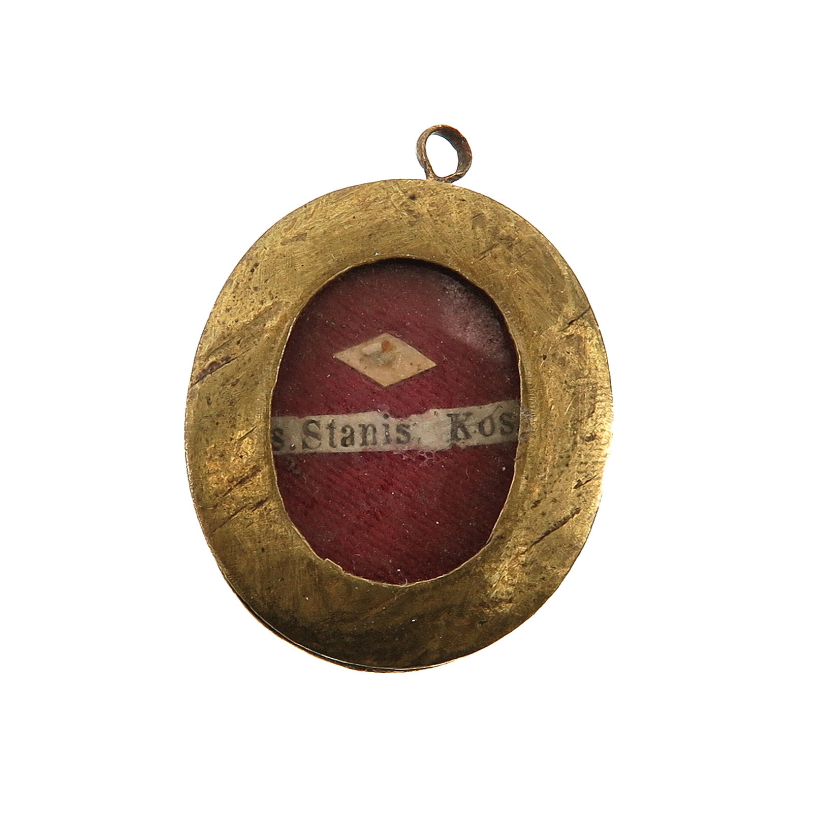 A Sealed Theca: brass, containing relic of Saint Stanislaus Kostka (1550-1568), Polish Jesuit and patron saint of youth, students, novices and young people pursuing a religious vocation, you are purchasing the
