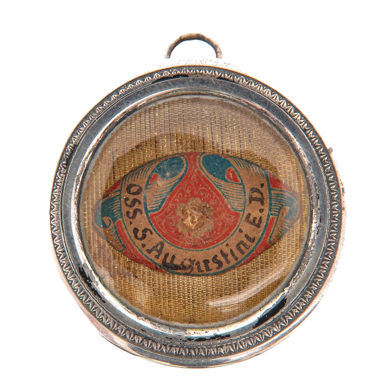 A Sealed Theca: containing relic of Saint Augustine of Hippo (354-430), bishop, Church Father and Doctor of the Church, patron saint of theologians, printers and brewers, you are purchasing the theca, the relic is a