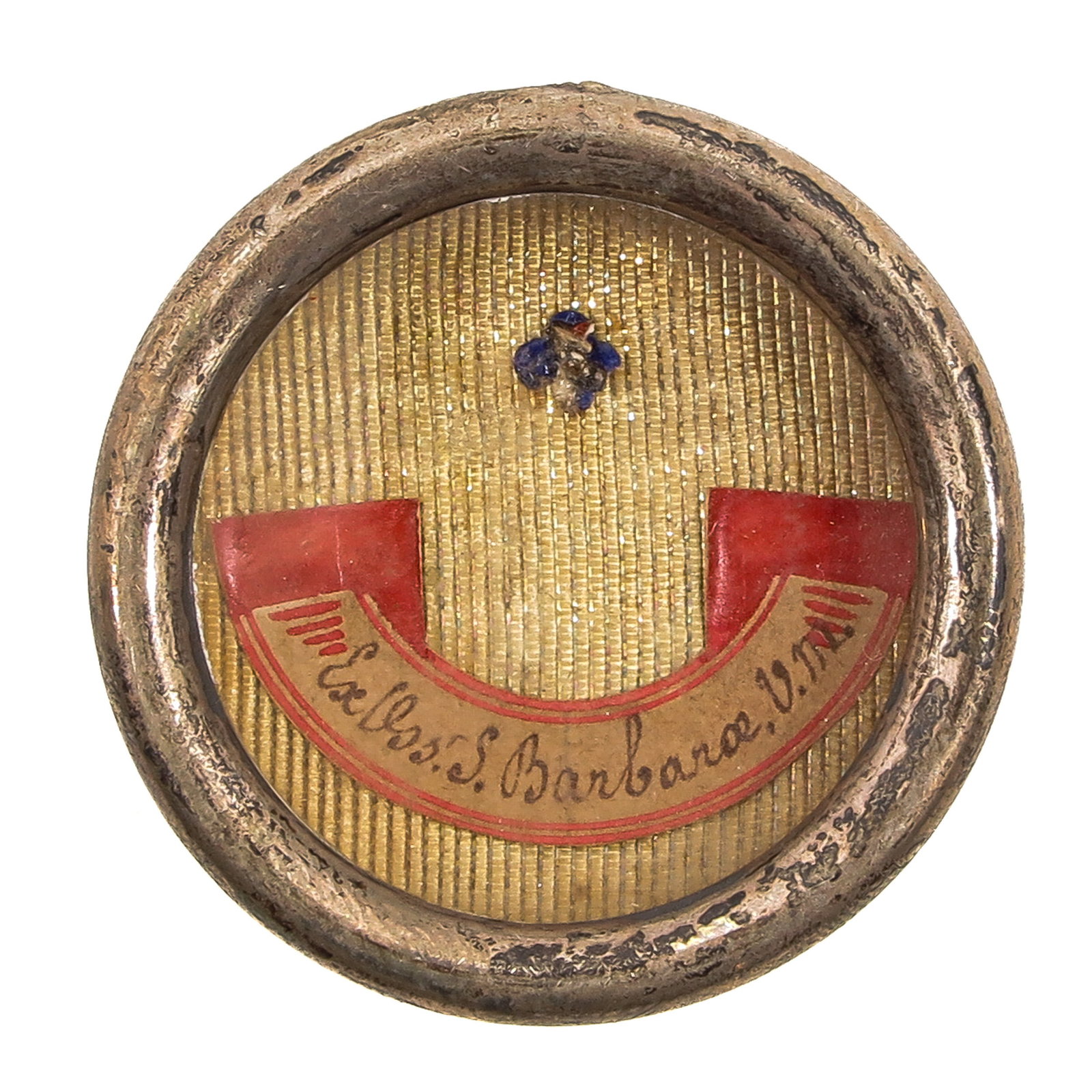 A Sealed Theca: containing relic ex ossibus (of the bones) of Saint Barbara (3rd century), virgin martyr and patron saint of among others miners, artillerymen, firefighters, construction workers and against a sudden