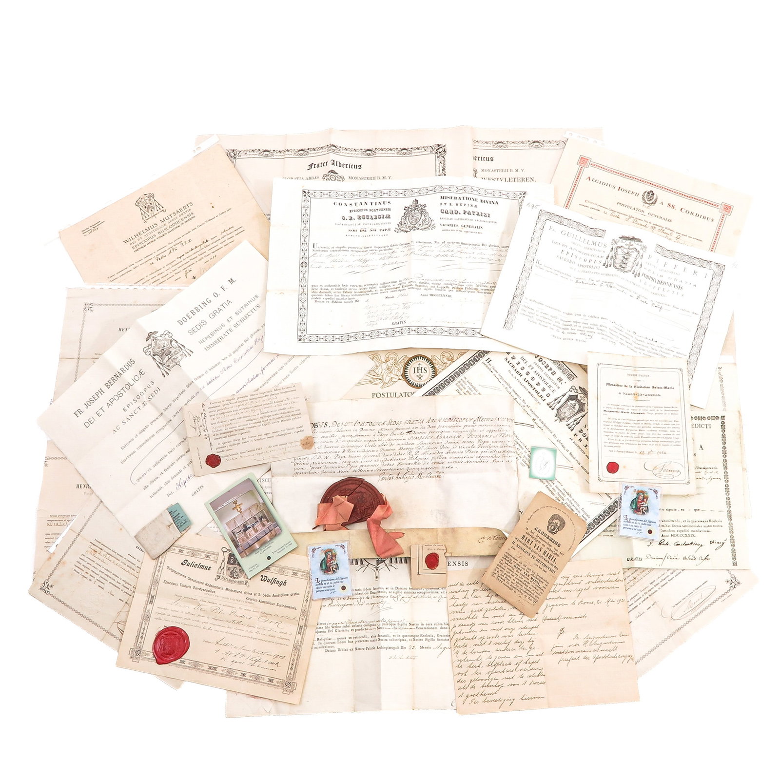 A Large Collectin of Religious Documents and Relic Certificates: consisting of a large collection of religious documents, including certificates for relics