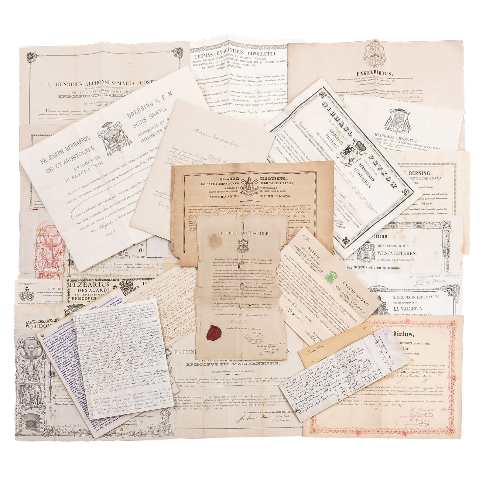A Large Collectin of Religious Documents and Relic Certificates: consisting of a large collection of religious documents, including certificates for relics