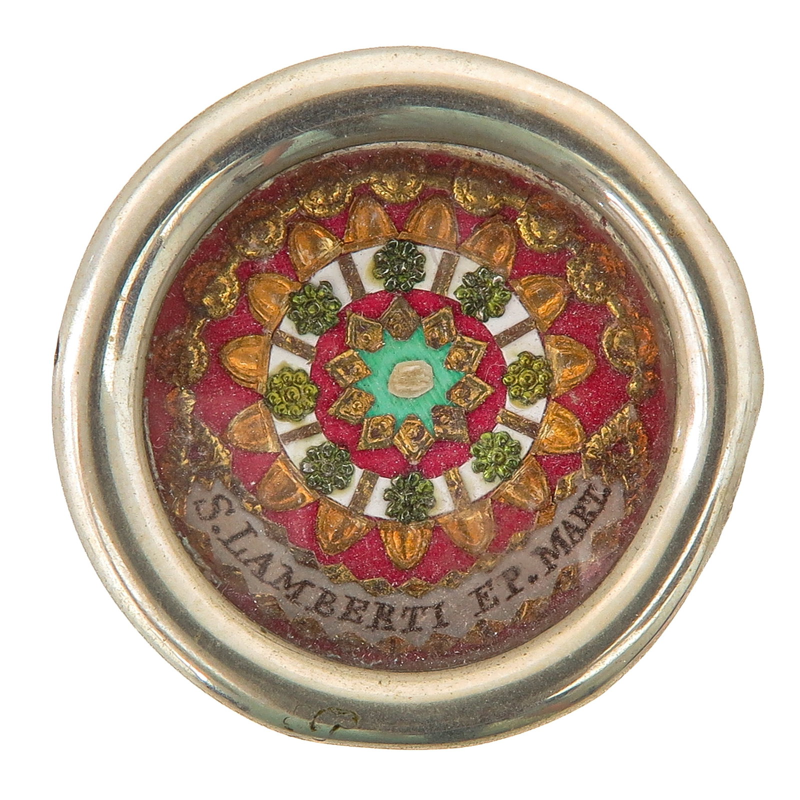 A Sealed Theca: containing relic of Saint Lambert of Maastricht, bishop and martyr, patron saint of Maastricht, Lige, the clergy and the protection of the faith, you are purchasing the theca, the relic is a gift,