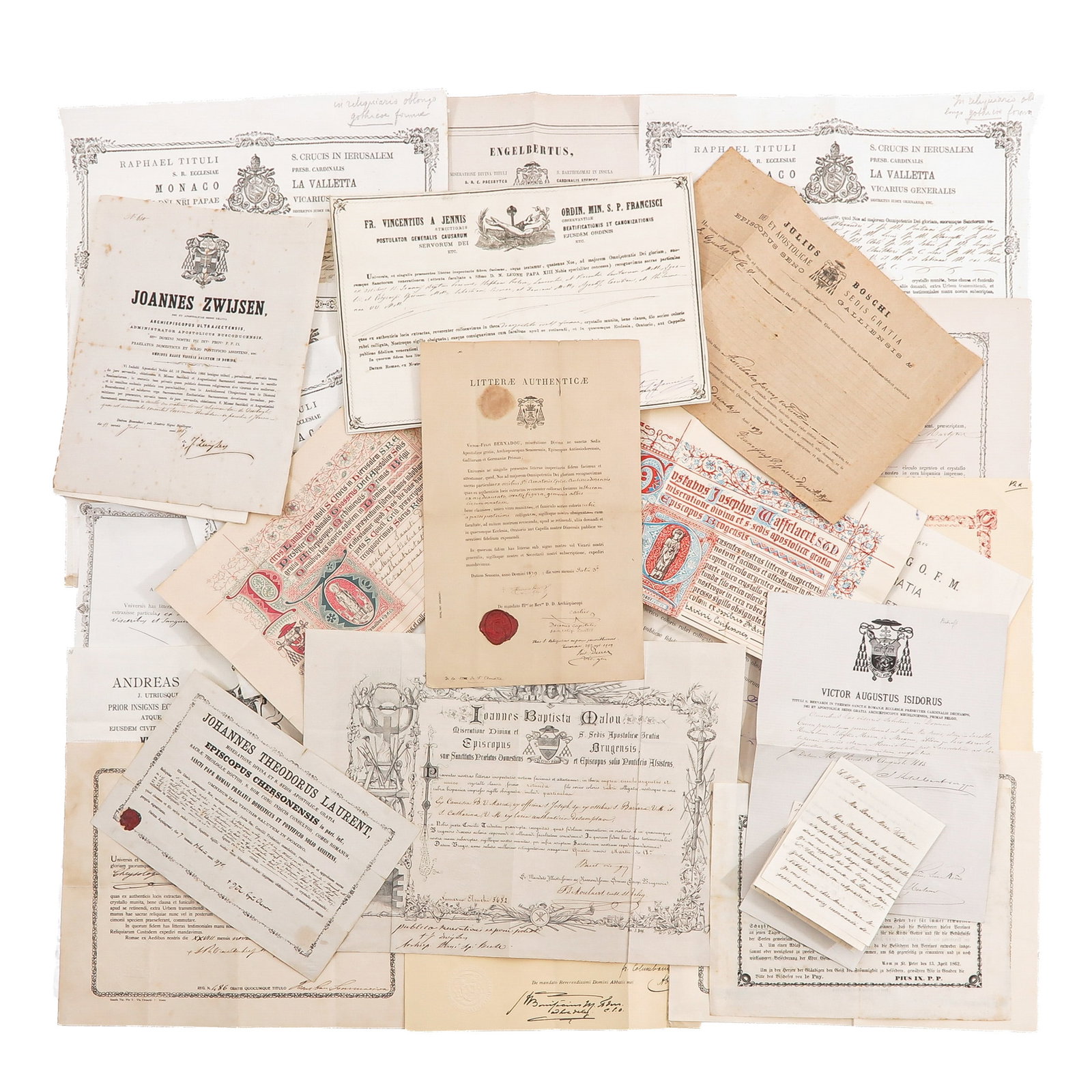 A Large Collectin of Religious Documents and Relic Certificates: consisting of a large collection of religious documents, including certificates for relics