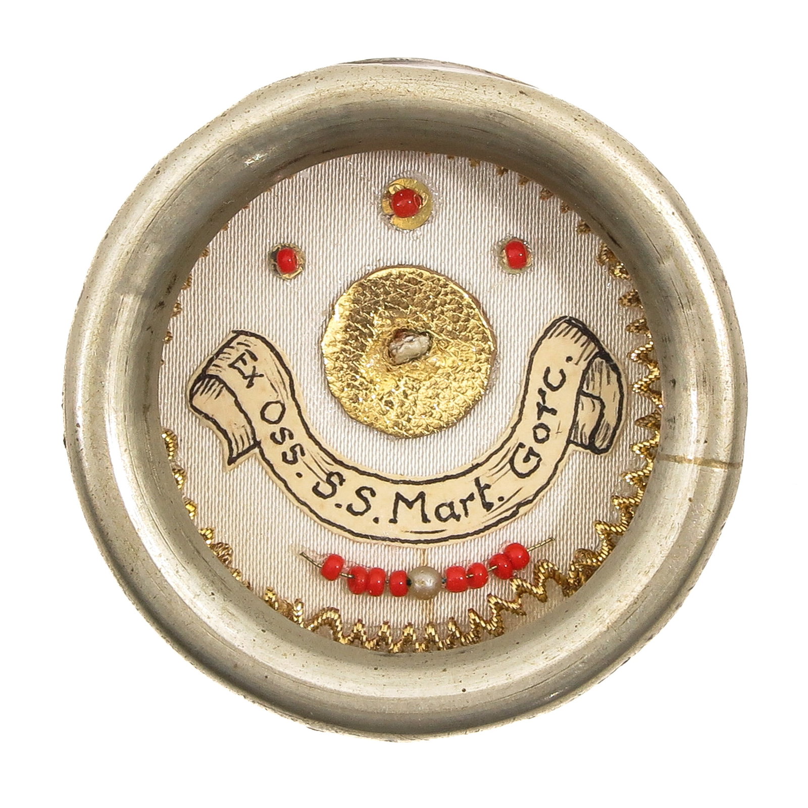 A Sealed Theca: containing a relic Ex. Ossibus (of the bones) of the Holy Martyrs of Gorkum, nineteen Dutch Catholic clergymen who during the Eighty Years' War were tortured and killed for their faith, patron saints