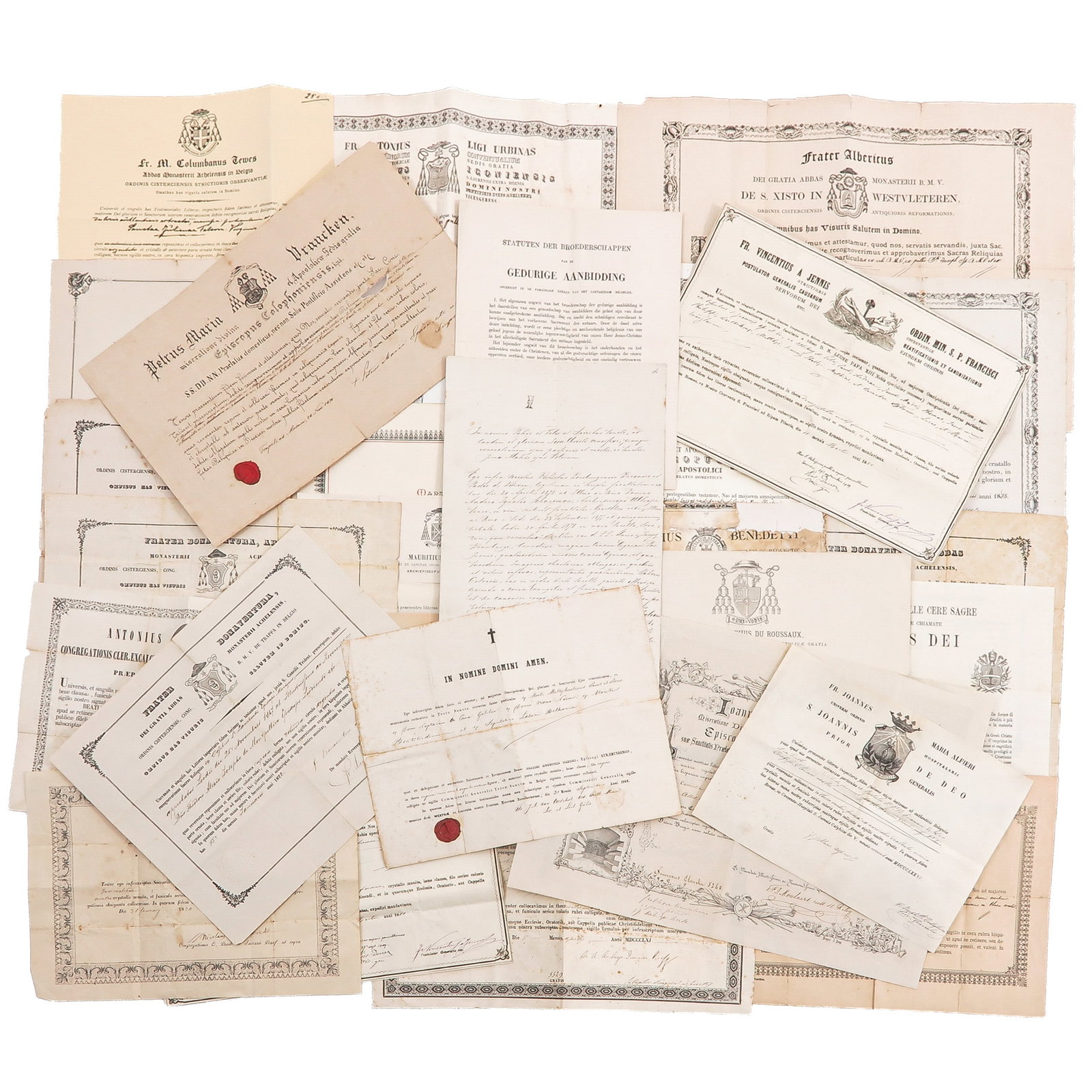 A Large Collectin of Religious Documents and Relic Certificates: consisting of a large collection of religious documents, including certificates for relics