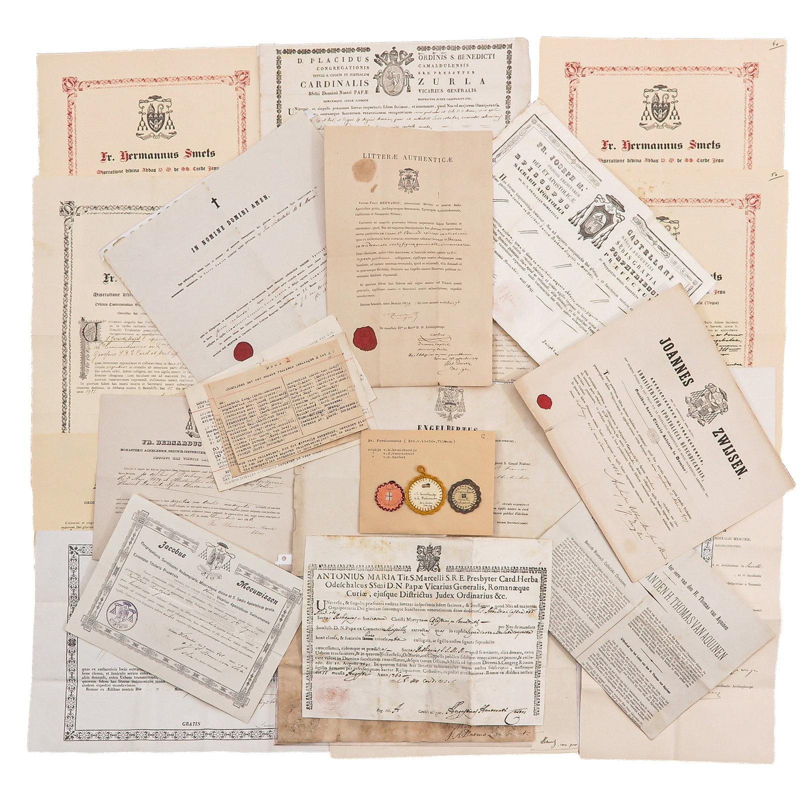A Large Collectin of Religious Documents and Relic Certificates: consisting of a large collection of religious documents, including certificates for relics