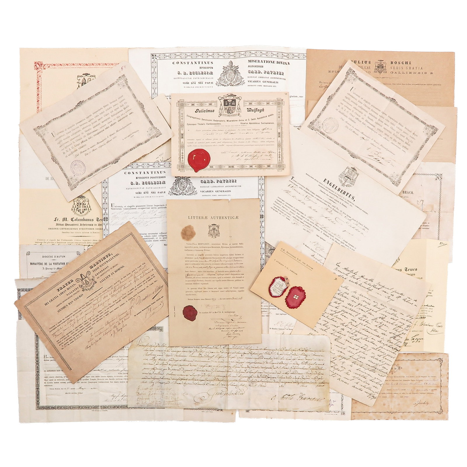 A Large Collectin of Religious Documents and Relic Certificates: consisting of a large collection of religious documents, including certificates for relics