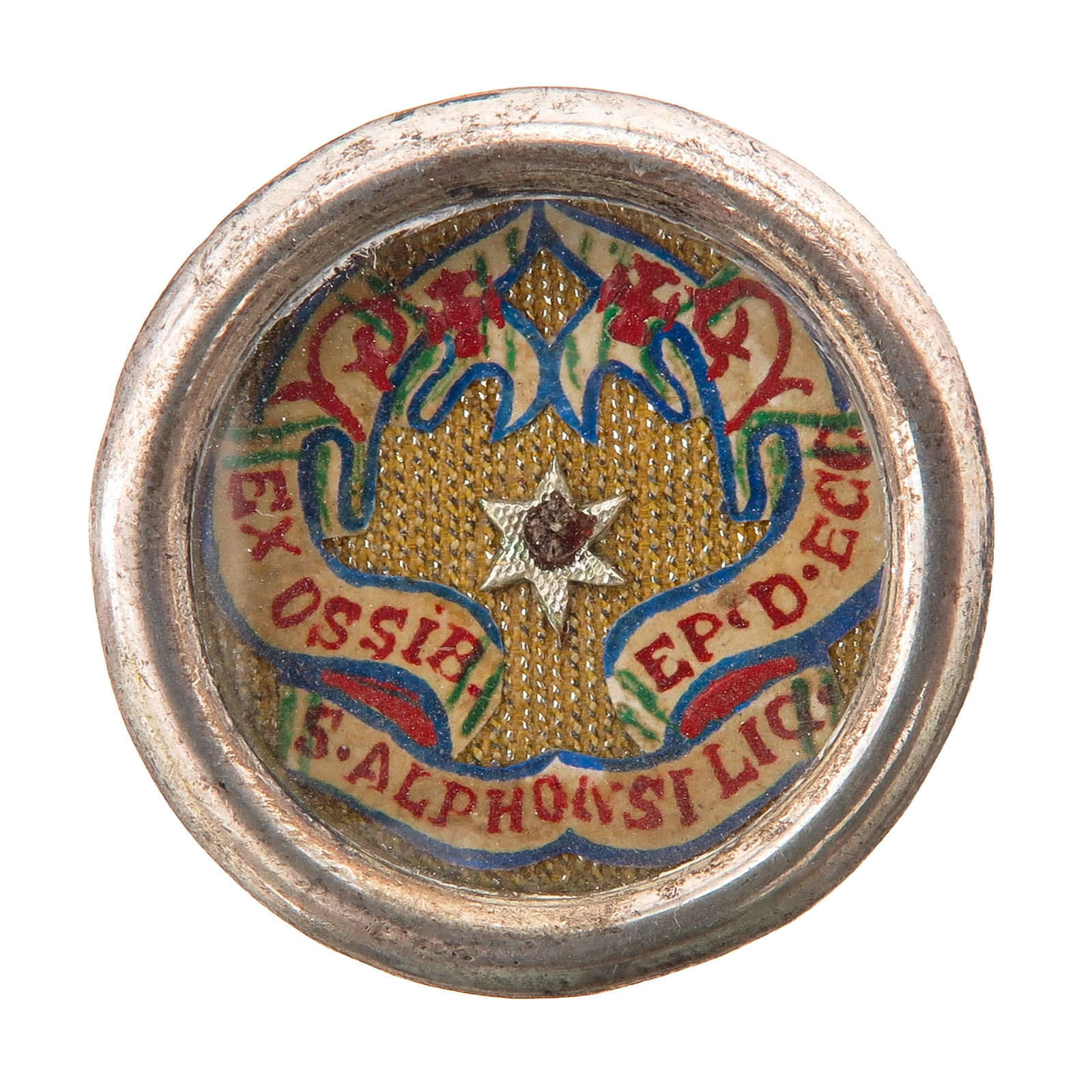 A Sealed theca: containing an Ex Ossibus relic (of the bones) of Saint Alphonsus Maria de Liguori (1696-1787), bishop, Doctor of the Church and founder of the Redemptorists, patron of confessors and moral theologians