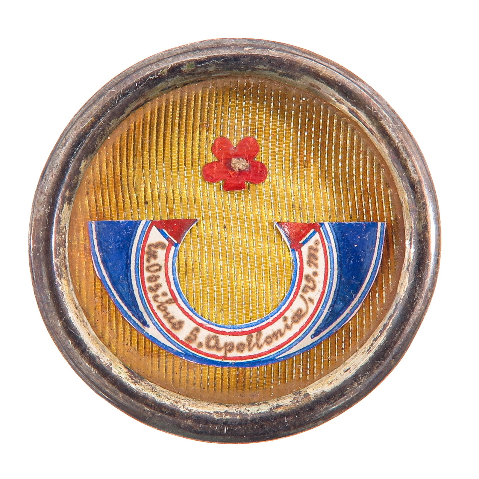 A Sealed Theca: containing an Ex Ossibus relic (of the bones) of Saint Apollonia (3rd century-249), virgin and martyr, patron saint of dentists and people with toothache, you are purchasing the theca, the relic is a