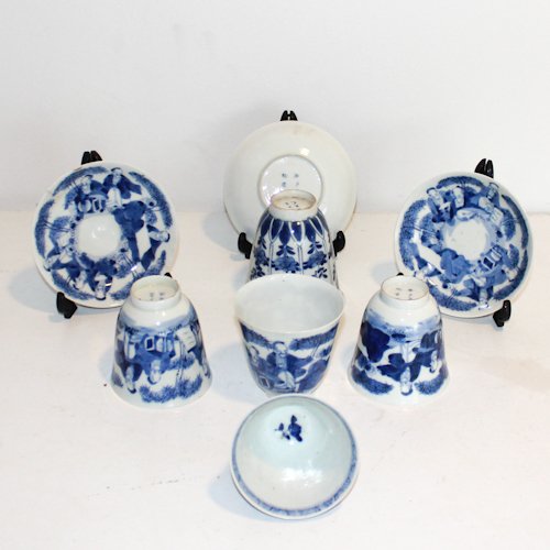 Chinese Porcelain Lot: 8 pieces of egg shell porcelain. 5 cups, 3 saucers. 18th and 19th century