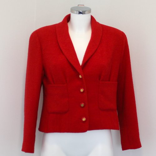 Red Chanel 4 Button Blazer: Consisting of classic Chanel logo buttons & double pockets
