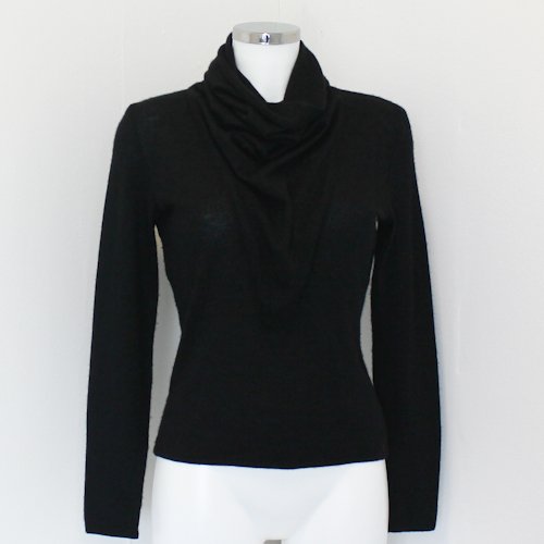 Chanel Cashmere Drape Neck Sweater: Black Chanel cashmere sweater, size 38