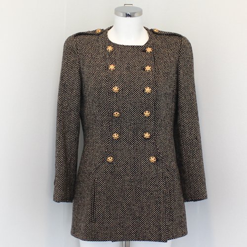 Chanel Tweed Blazer: Beautiful Chanel Multi colored jeweled button on front closure and shoulders