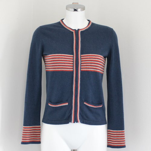 Chanel Ladies Cashmere Sweater: Blue, red and white in colour.